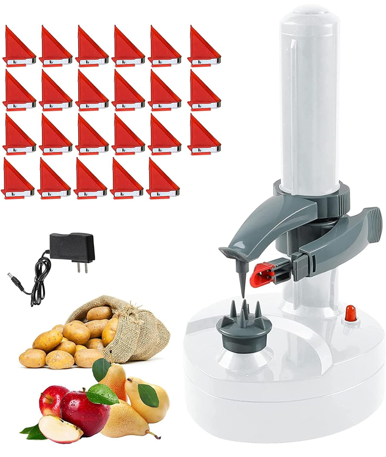 Pelador eléctrico de patatas con 23 cuchillas de repuesto Rotato Express de acero inoxidable giratorio automático de frutas, pelador de patatas y frutas, cortador de verduras