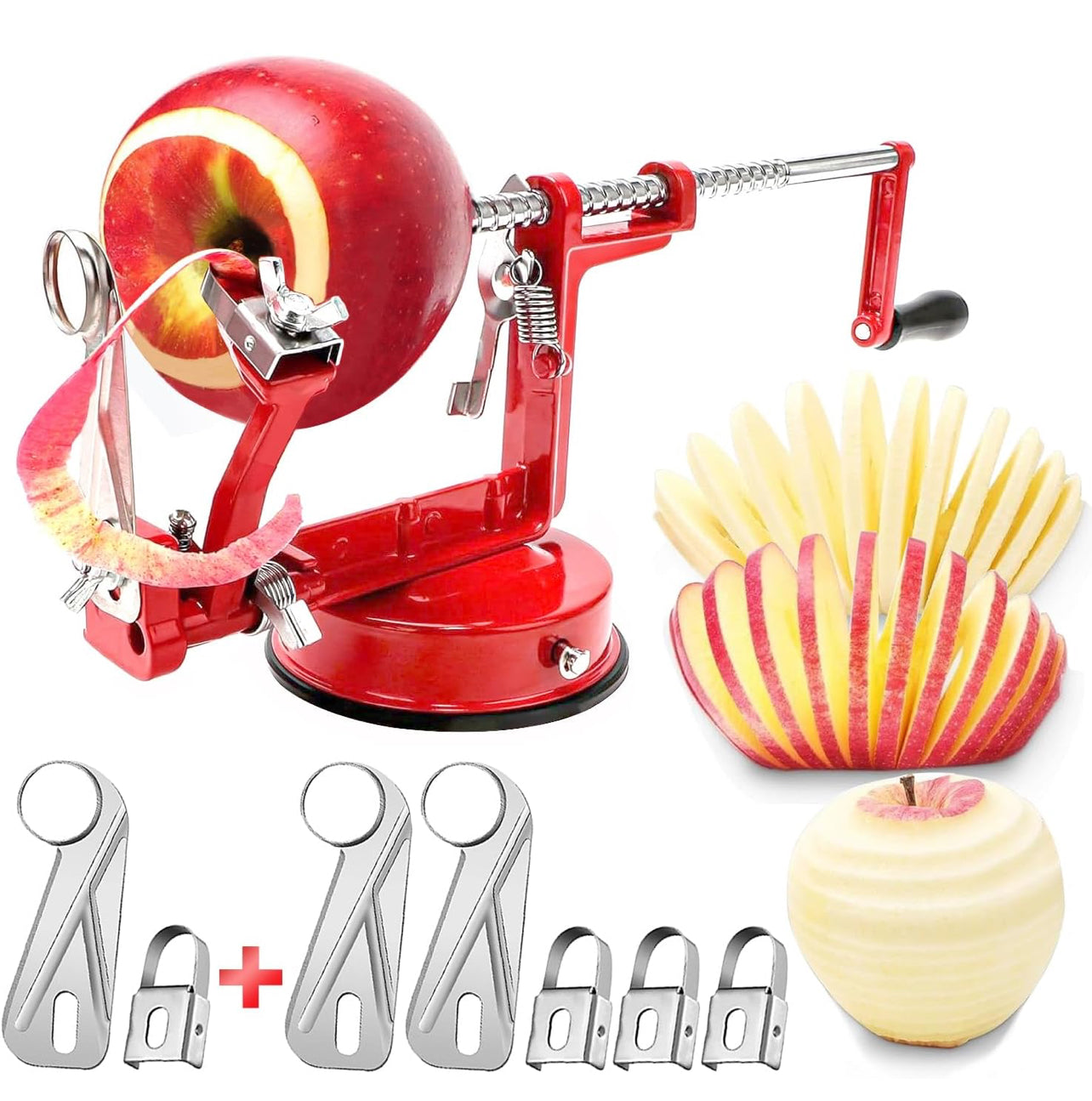 Descorazonador pelador de manzana, aleación de magnesio fundido cromado de larga duración con cuchillas de acero inoxidable y potente base de succión