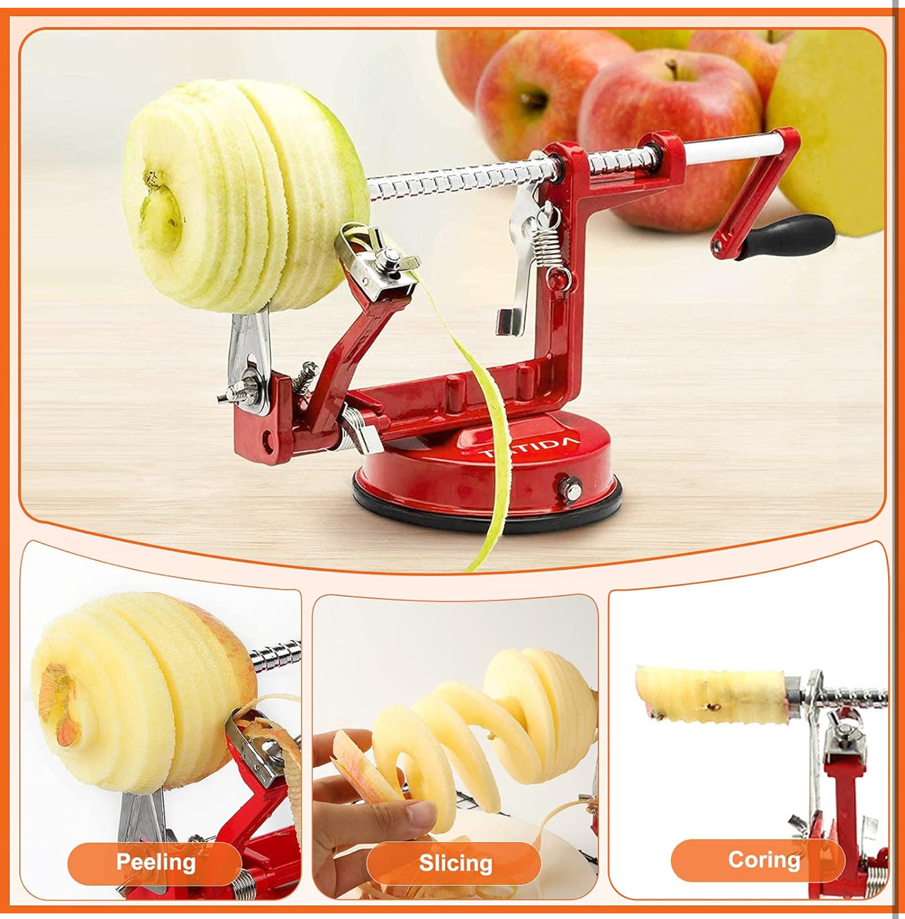 Descorazonador pelador de manzana, aleación de magnesio fundido cromado de larga duración con cuchillas de acero inoxidable y potente base de succión