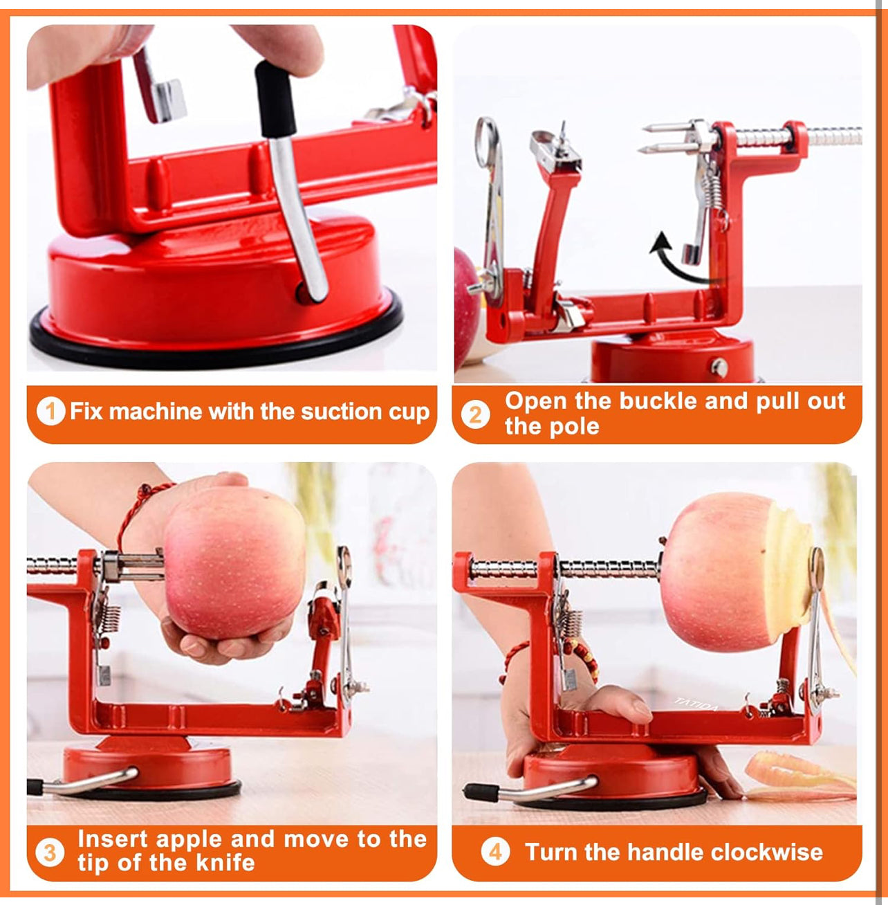 Descorazonador pelador de manzana, aleación de magnesio fundido cromado de larga duración con cuchillas de acero inoxidable y potente base de succión