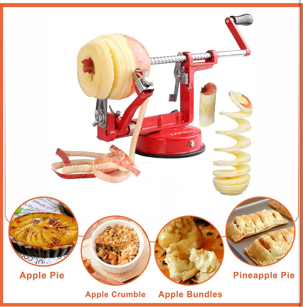 Descorazonador pelador de manzana, aleación de magnesio fundido cromado de larga duración con cuchillas de acero inoxidable y potente base de succión