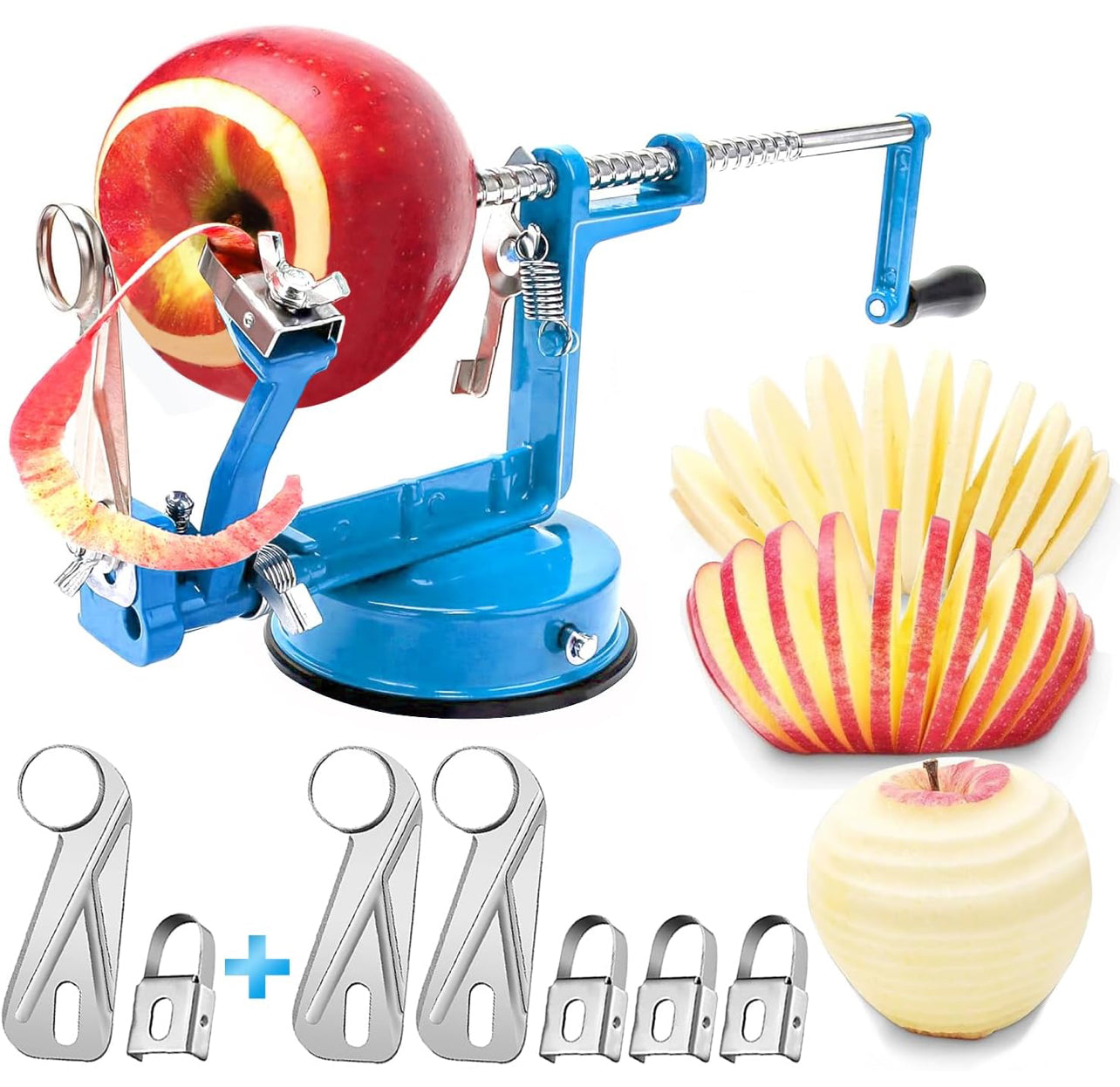 Descorazonador pelador de manzana, aleación de magnesio fundido cromado de larga duración con cuchillas de acero inoxidable y potente base de succión