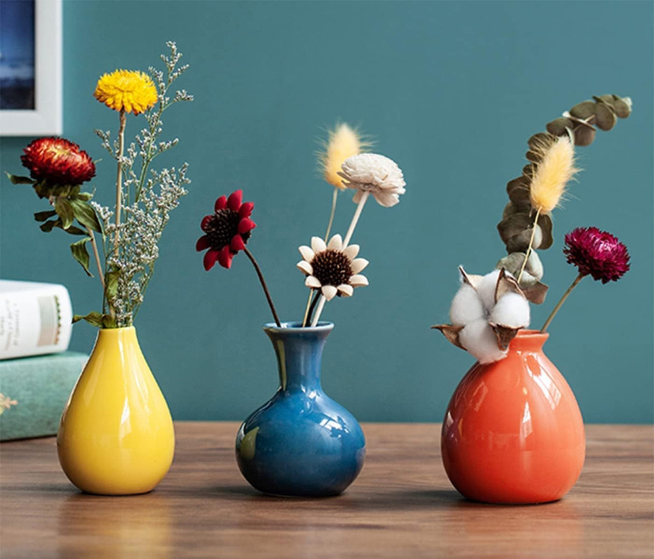 Floreros de cerámica coloridos para decoración de estanterías de escritorio del hogar