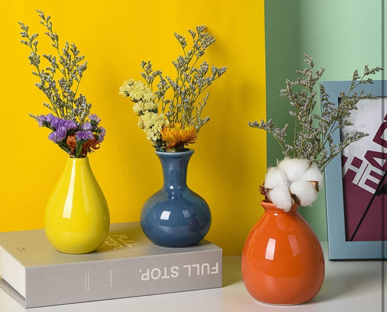 Floreros de cerámica coloridos para decoración de estanterías de escritorio del hogar