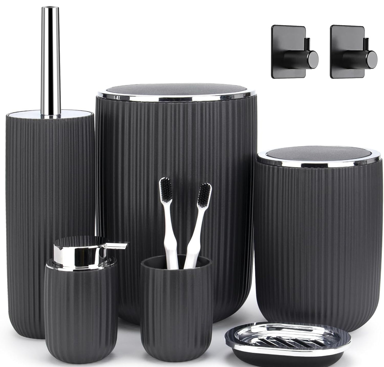 Boperzi Juego de accesorios de baño completo: juego de accesorios de baño de 8 piezas con bote de basura