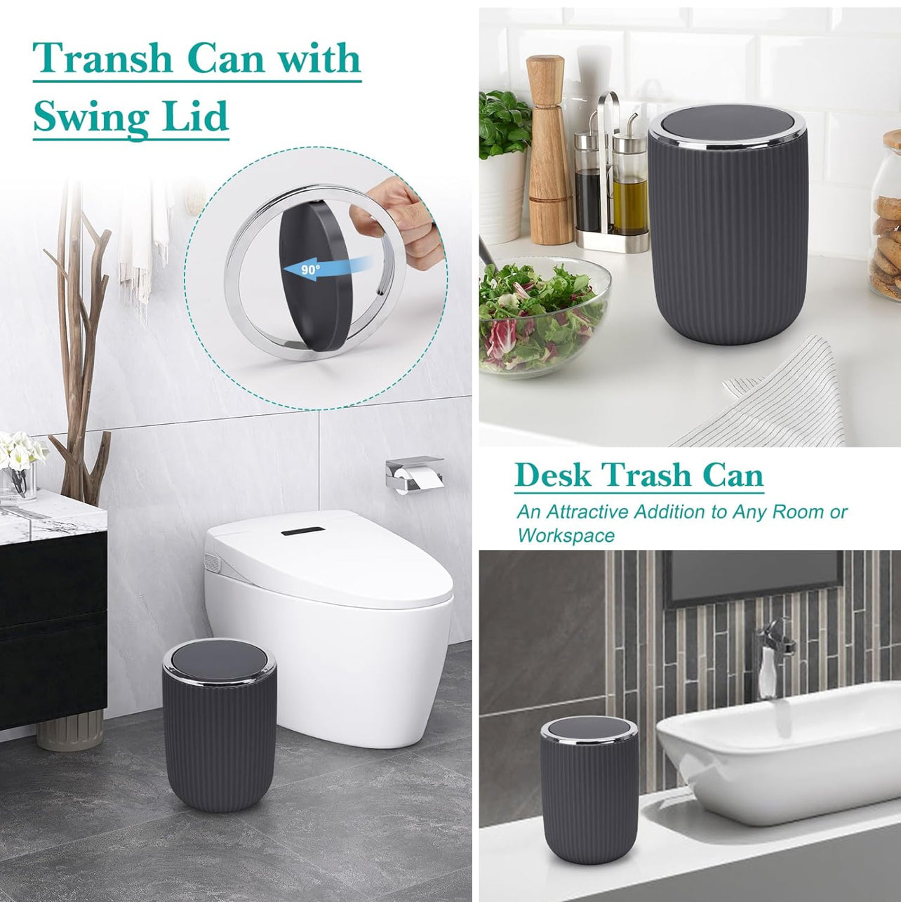 Boperzi Juego de accesorios de baño completo: juego de accesorios de baño de 8 piezas con bote de basura