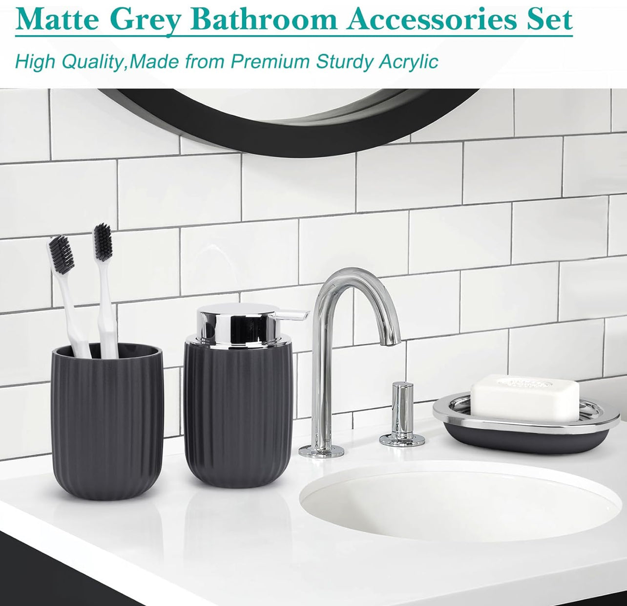 Boperzi Juego de accesorios de baño completo: juego de accesorios de baño de 8 piezas con bote de basura