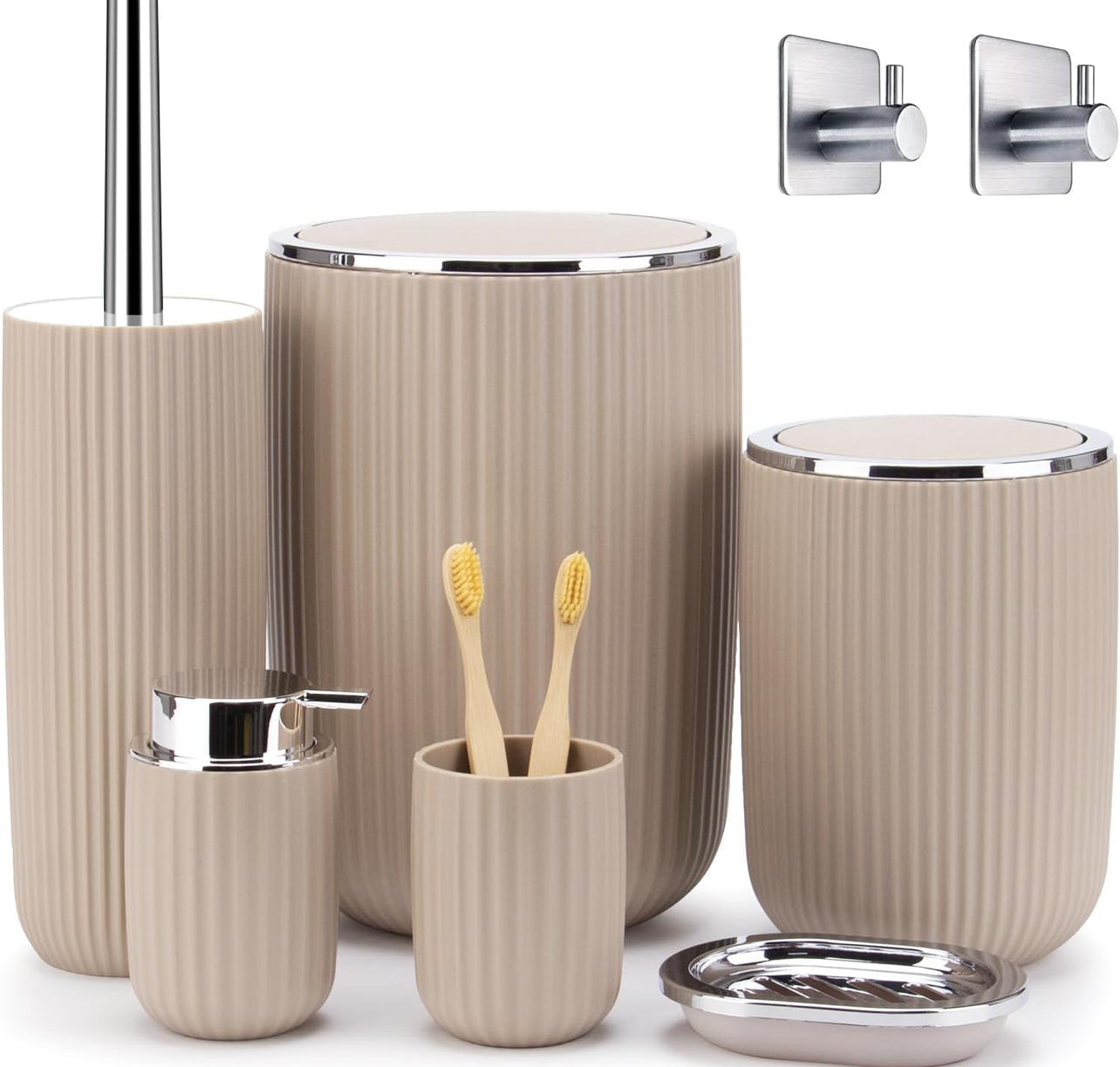 Boperzi Juego de accesorios de baño completo: juego de accesorios de baño de 8 piezas con bote de basura