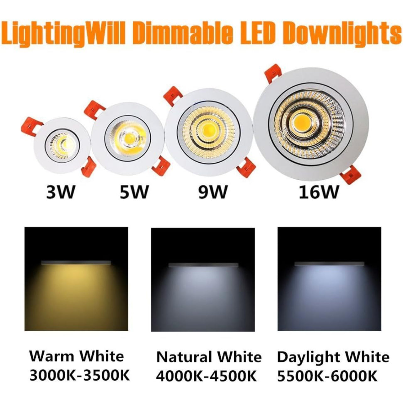 LightingWill Downlight LED regulable de 2 pulgadas, luz de techo empotrable COB de 3 W, blanco ultra cálido 2700 K