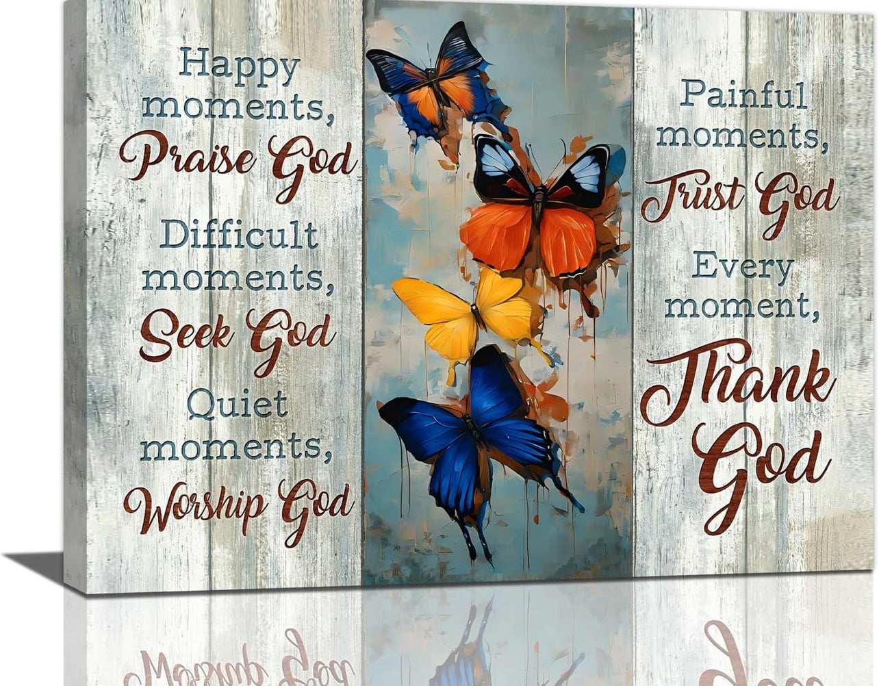 Arte de pared de mariposa cristiana, imágenes de mariposas, decoración de pared, escrituras, lienzo religioso