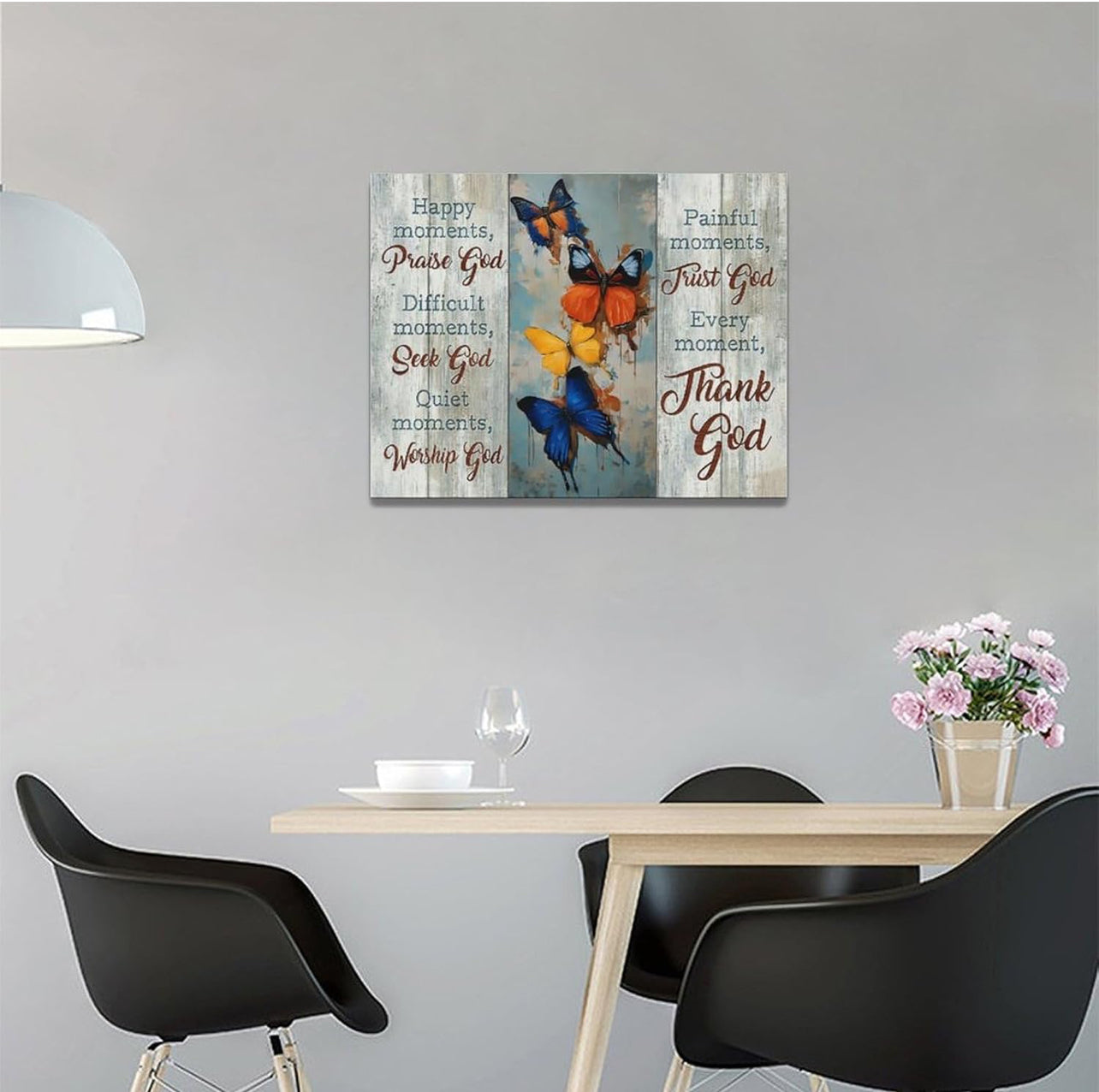 Arte de pared de mariposa cristiana, imágenes de mariposas, decoración de pared, escrituras, lienzo religioso