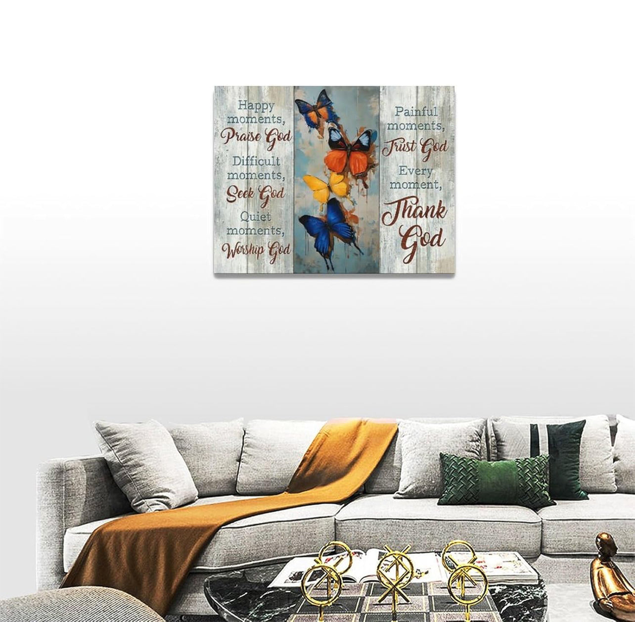 Arte de pared de mariposa cristiana, imágenes de mariposas, decoración de pared, escrituras, lienzo religioso
