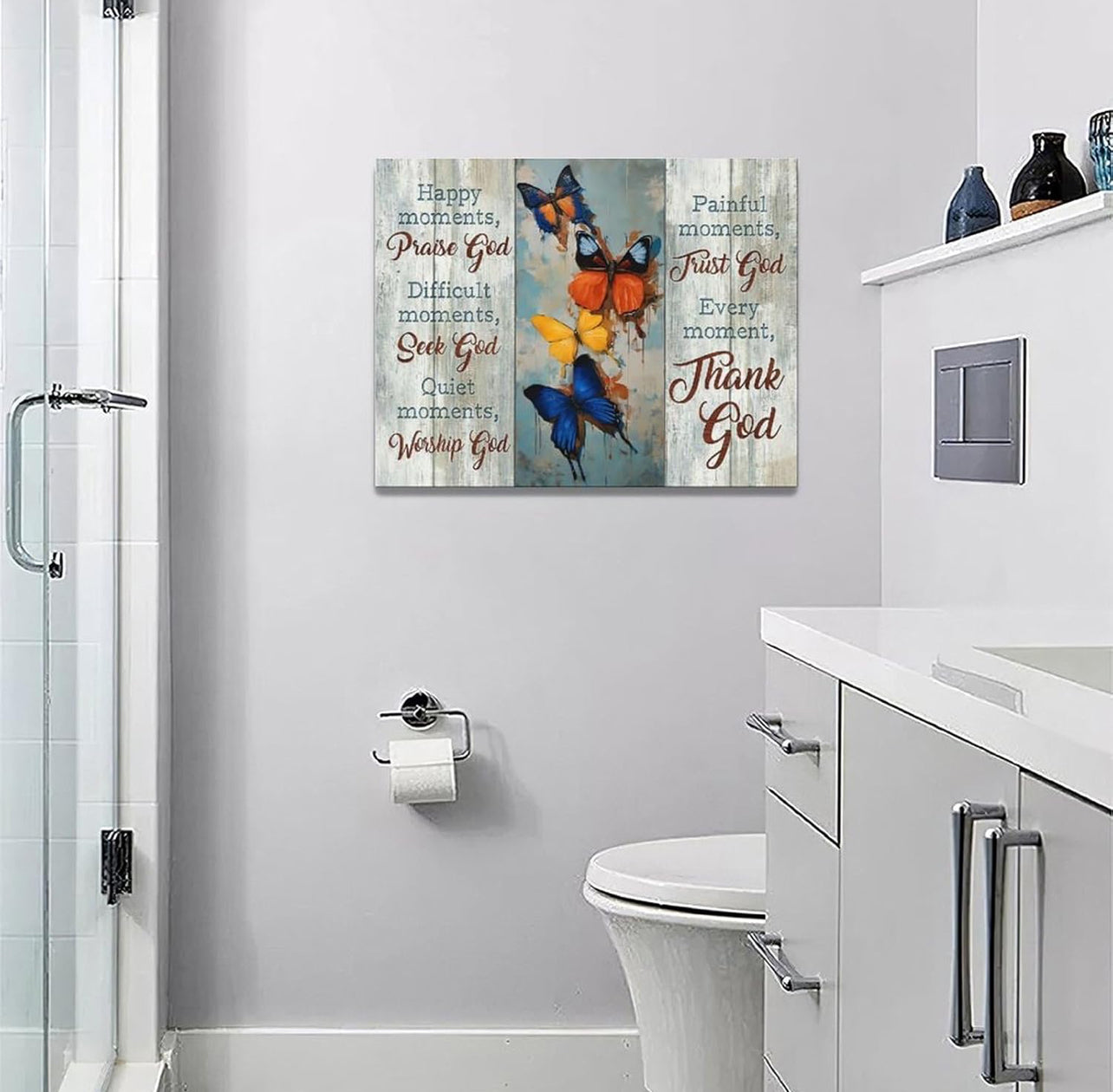 Arte de pared de mariposa cristiana, imágenes de mariposas, decoración de pared, escrituras, lienzo religioso