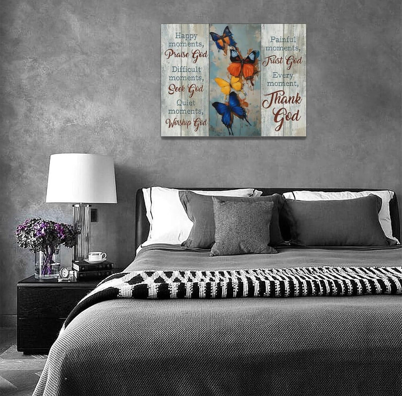 Arte de pared de mariposa cristiana, imágenes de mariposas, decoración de pared, escrituras, lienzo religioso