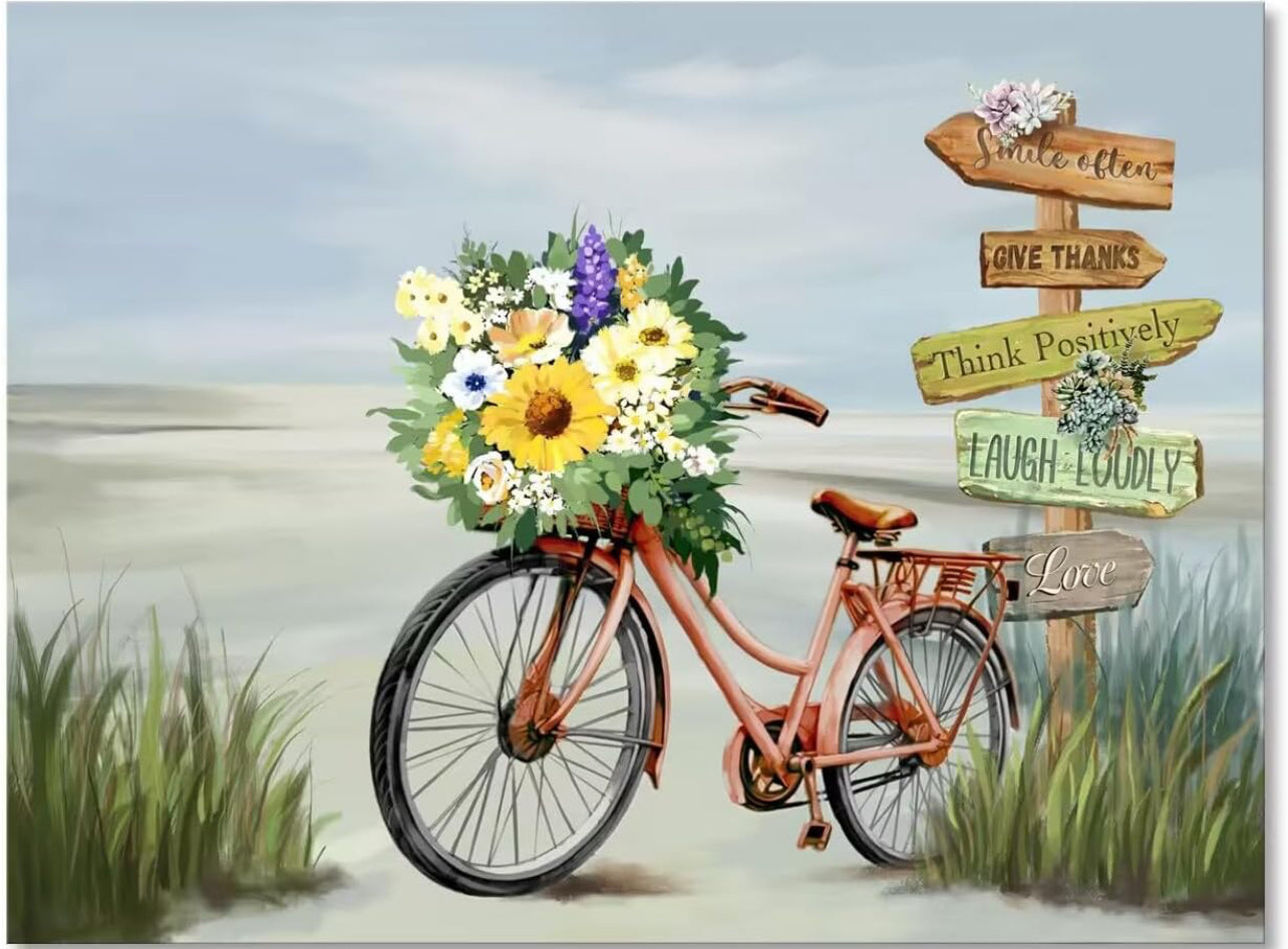Arte de pared de playa para decoración de baño, imágenes de baño, impresión en lienzo de bicicleta, pintura de paisaje marino