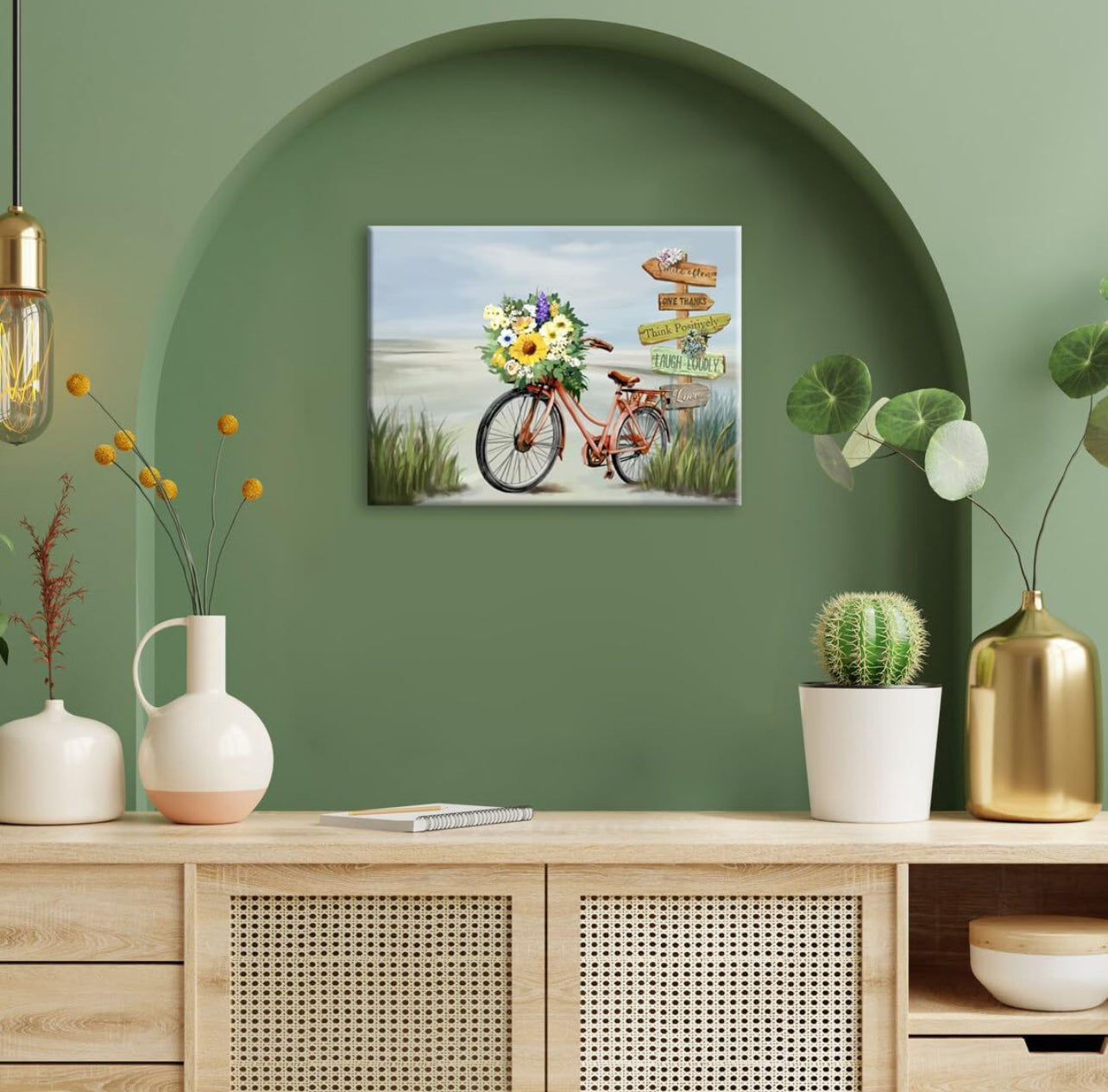 Arte de pared de playa para decoración de baño, imágenes de baño, impresión en lienzo de bicicleta, pintura de paisaje marino