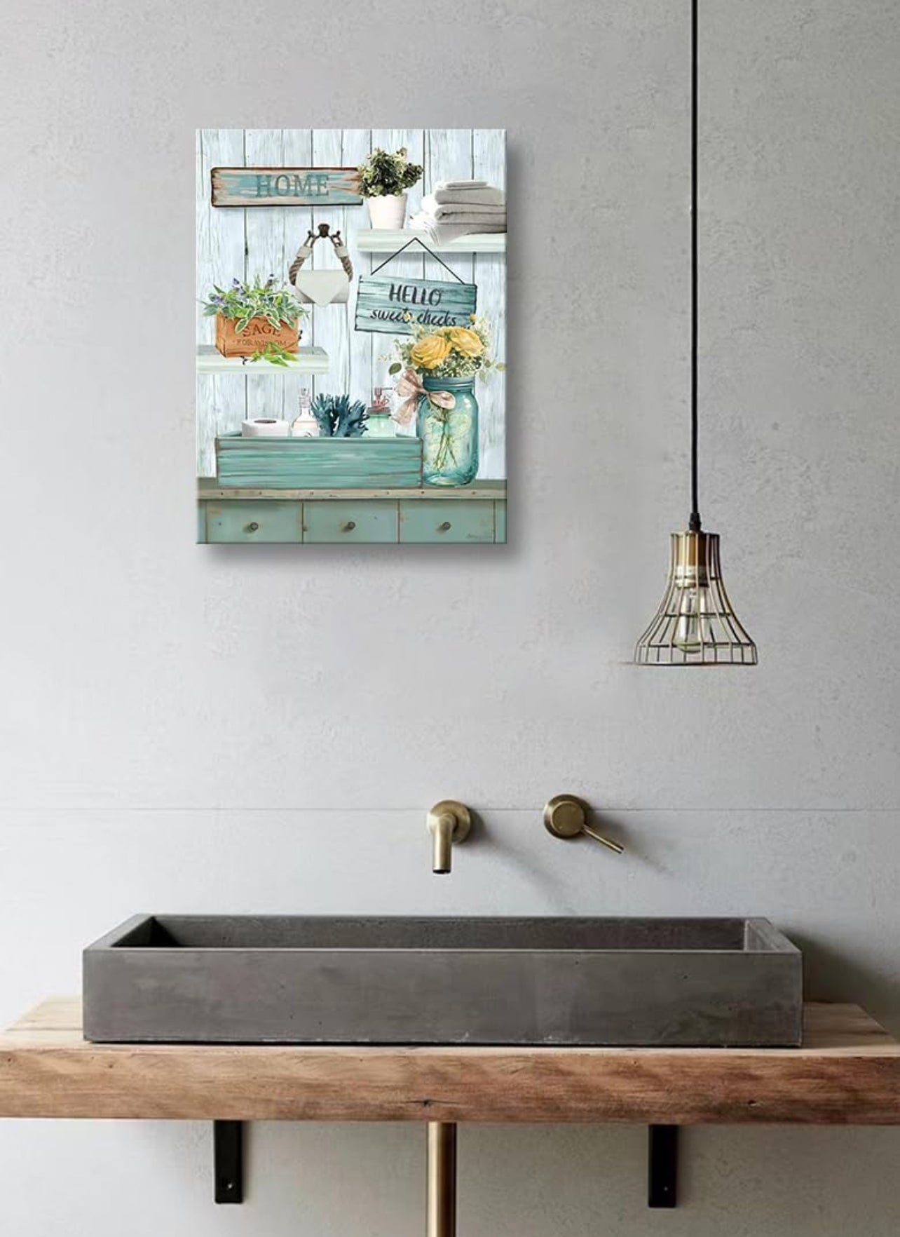 Decoración de baño azul, arte de pared turquesa con tema de mar, decoración de pared de baño