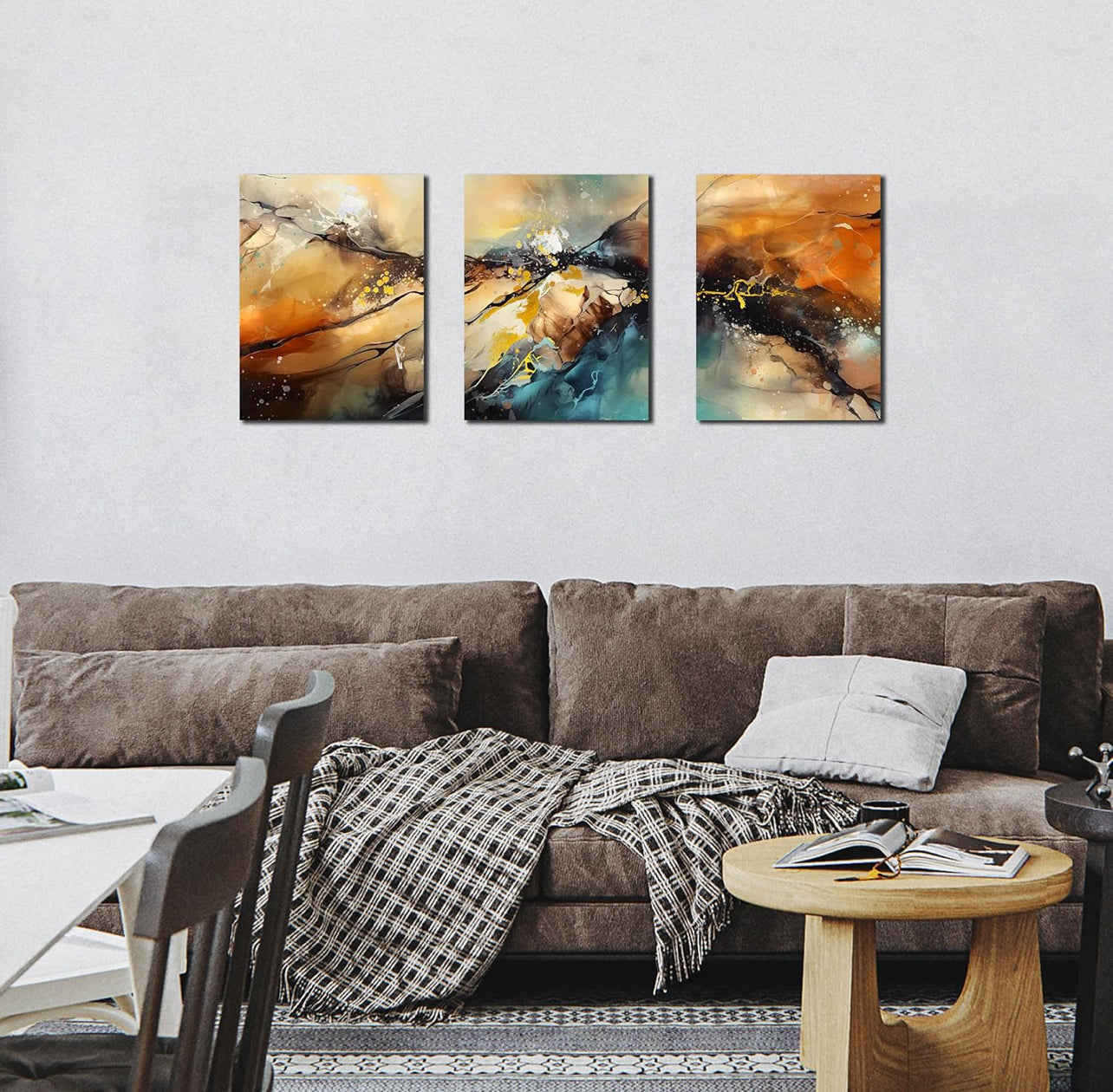 HUBOSKN Lienzo abstracto para pared de sala de estar, cuadros modernos para decoración de pared de oficina, arte de pared de 3 piezas para dormitorio, tamaño 12 x 16 pulgadas