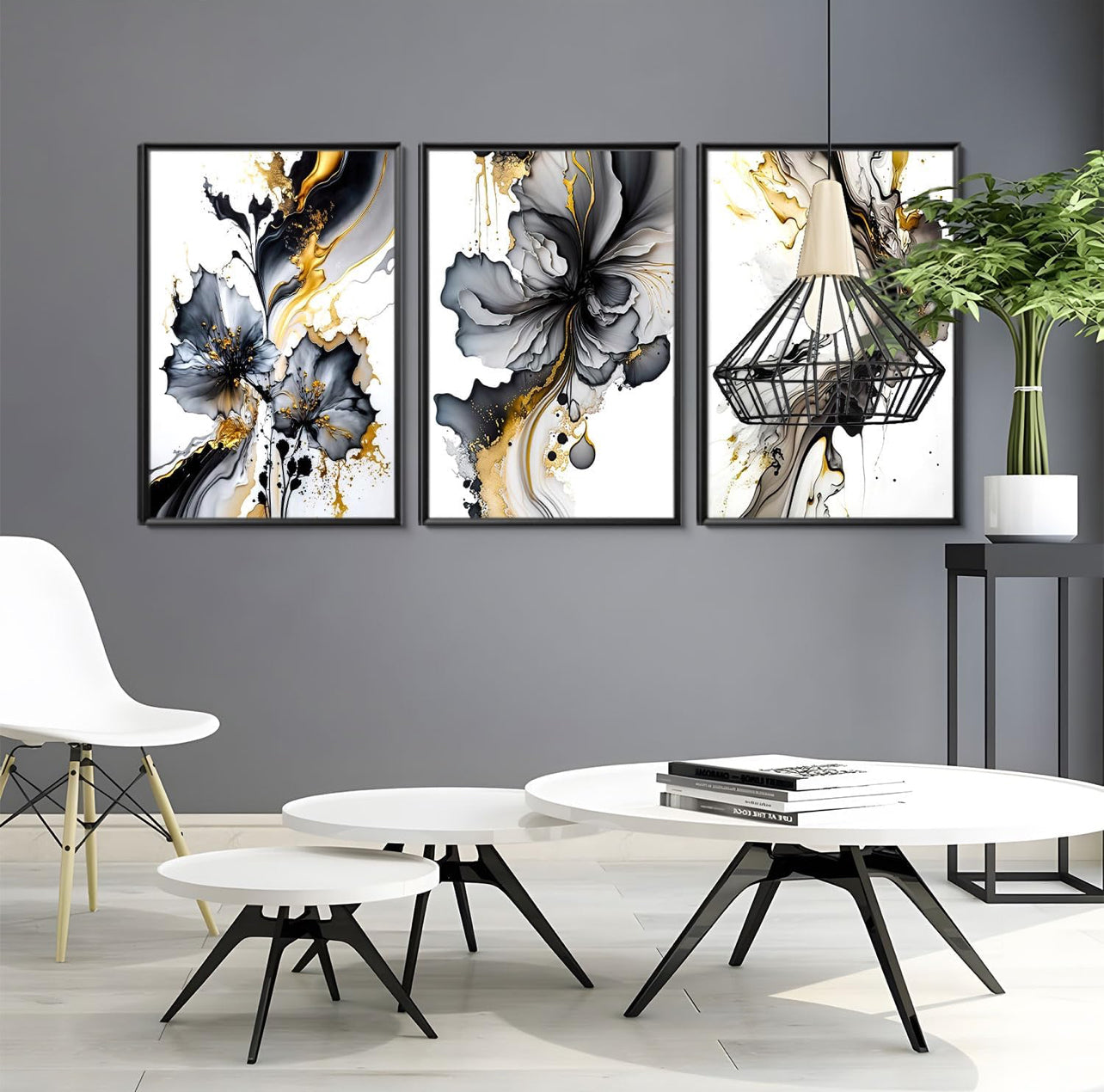 Dytila Juego de 3 cuadros de arte de pared negro y dorado, con textura de mármol, decoración de pared, carteles abstractos de oro gris, impresiones modernas en lienzo, obras de arte para baño,