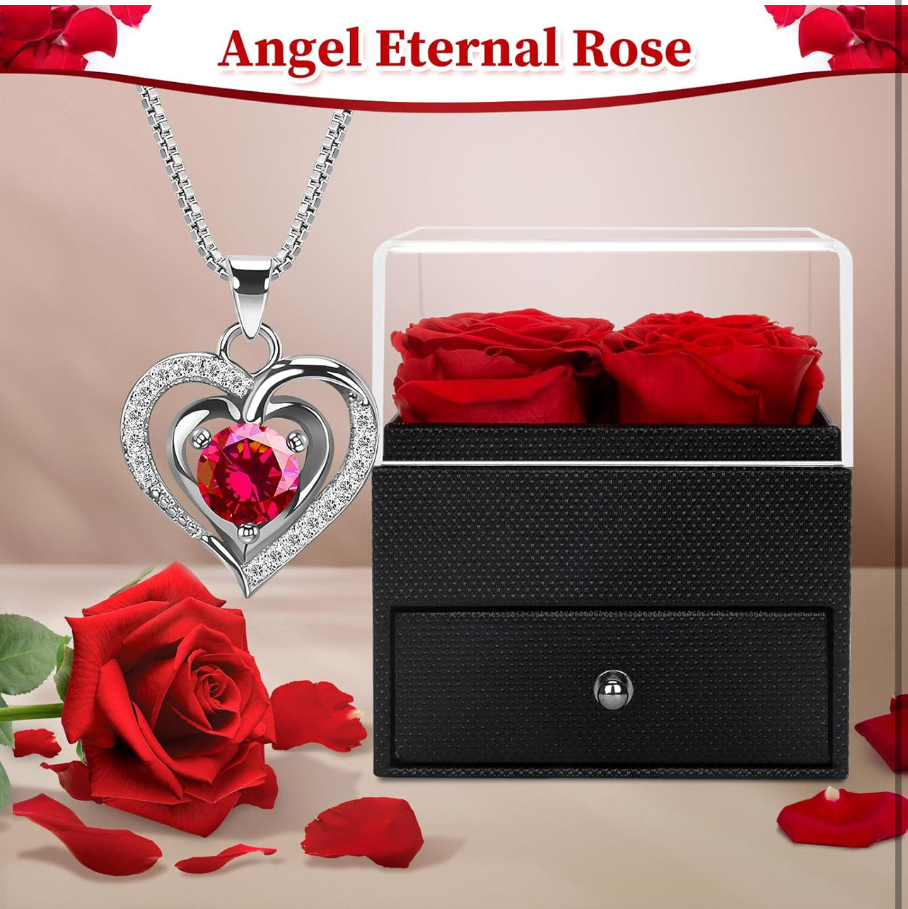 LACCHOUFEE Regalos de rosas para el día de cumpleaños para mujeres, flores preservadas, regalo de 4 rosas para mamá, caja con collar, abuela, esposa, amiga, maestra, enfermera, regalo de aniversario
