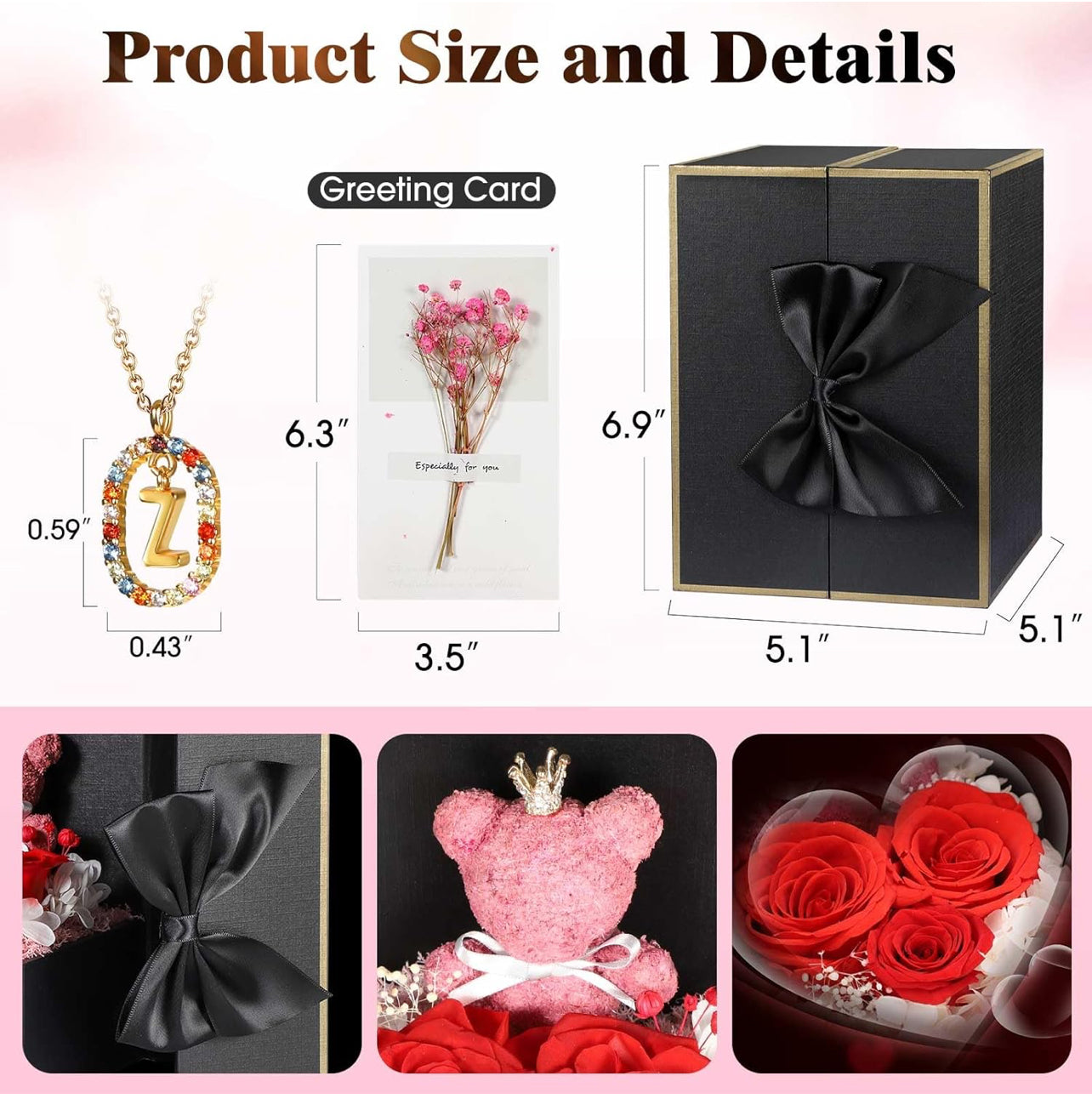 Regalos de cumpleaños para novia – Rosas reales preservadas con collar inicial, regalo significativo de aniversario del día de la madre para ella, esposa, hermana