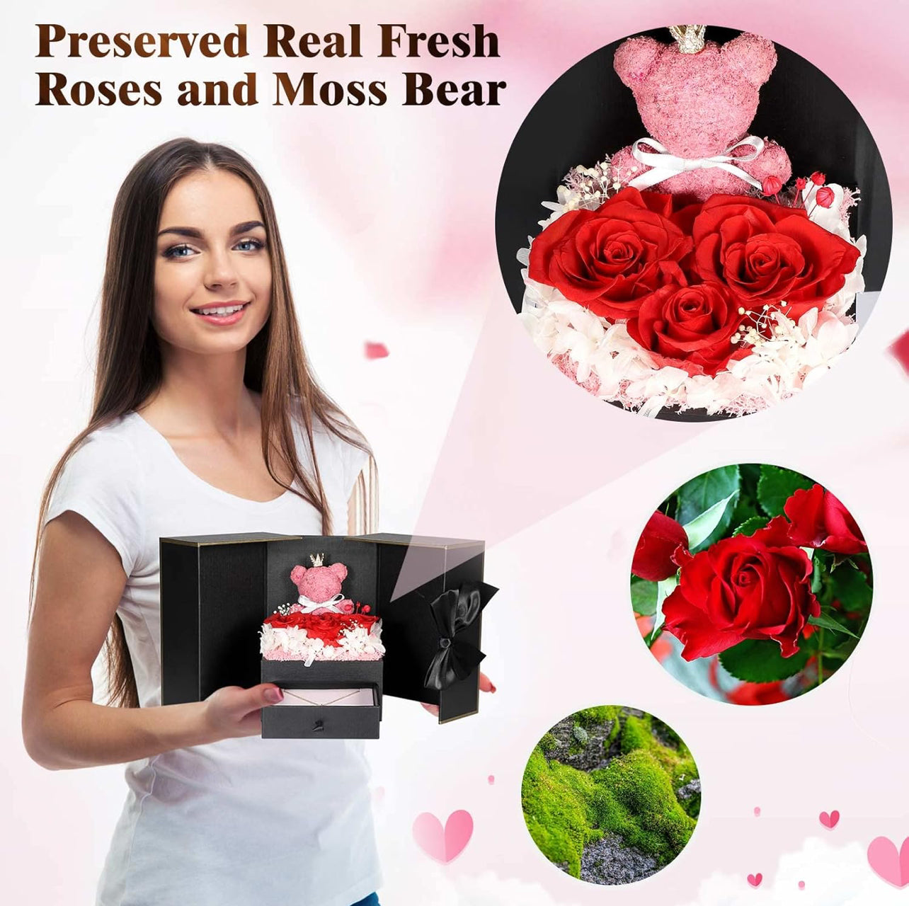 Regalos de cumpleaños para novia – Rosas reales preservadas con collar inicial, regalo significativo de aniversario del día de la madre para ella, esposa, hermana