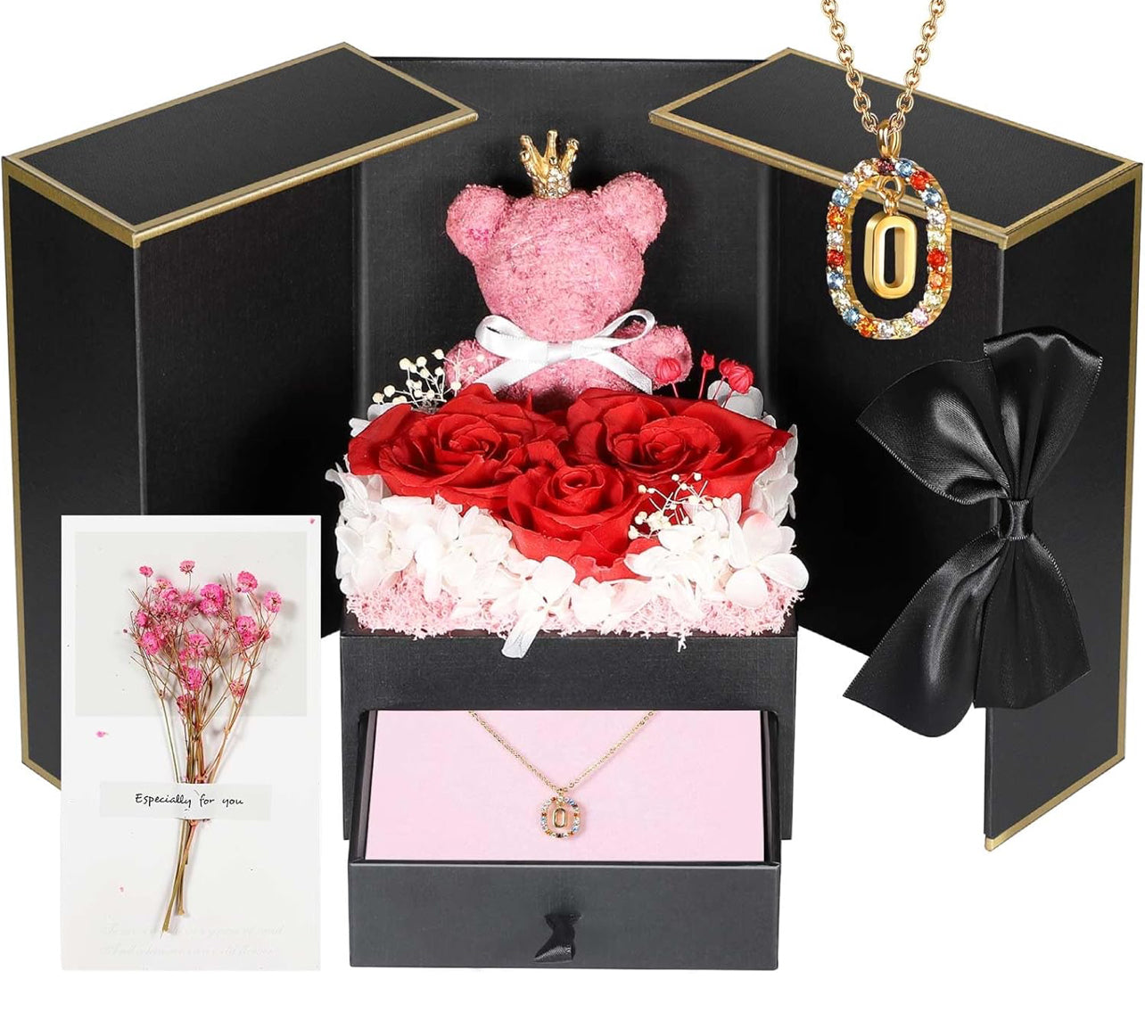 Regalos de cumpleaños para novia – Rosas reales preservadas con collar inicial, regalo significativo de aniversario del día de la madre para ella, esposa, hermana