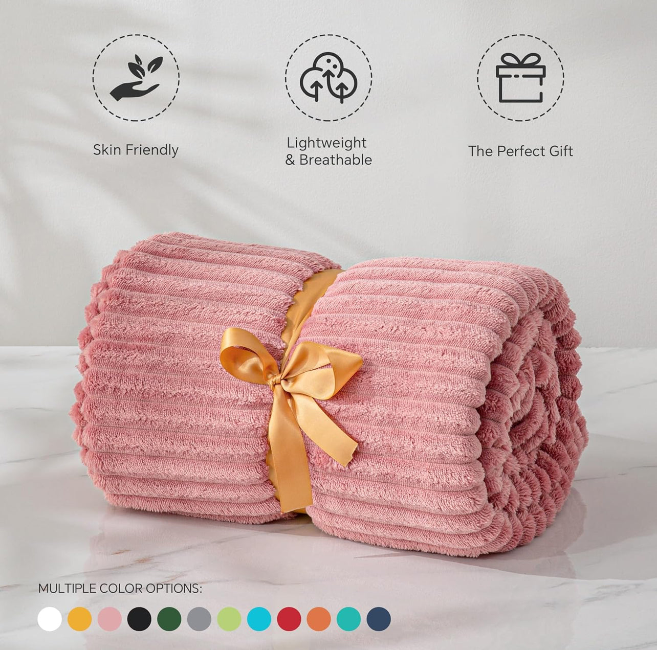 BEDELITE Manta de forro polar para sofá – Manta de jacquard acanalado 3D suave y cálida – acogedora, esponjosa, ligera manta rosa de felpa para cama, sofá, 50 x 60 pulgadas