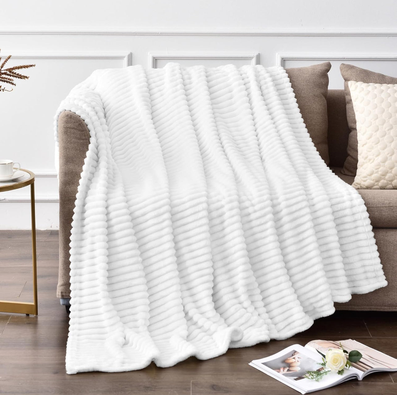 BEDELITE Manta de forro polar para sofá – Manta de jacquard acanalado 3D suave y cálida – acogedora, esponjosa, ligera manta rosa de felpa para cama, sofá, 50 x 60 pulgadas