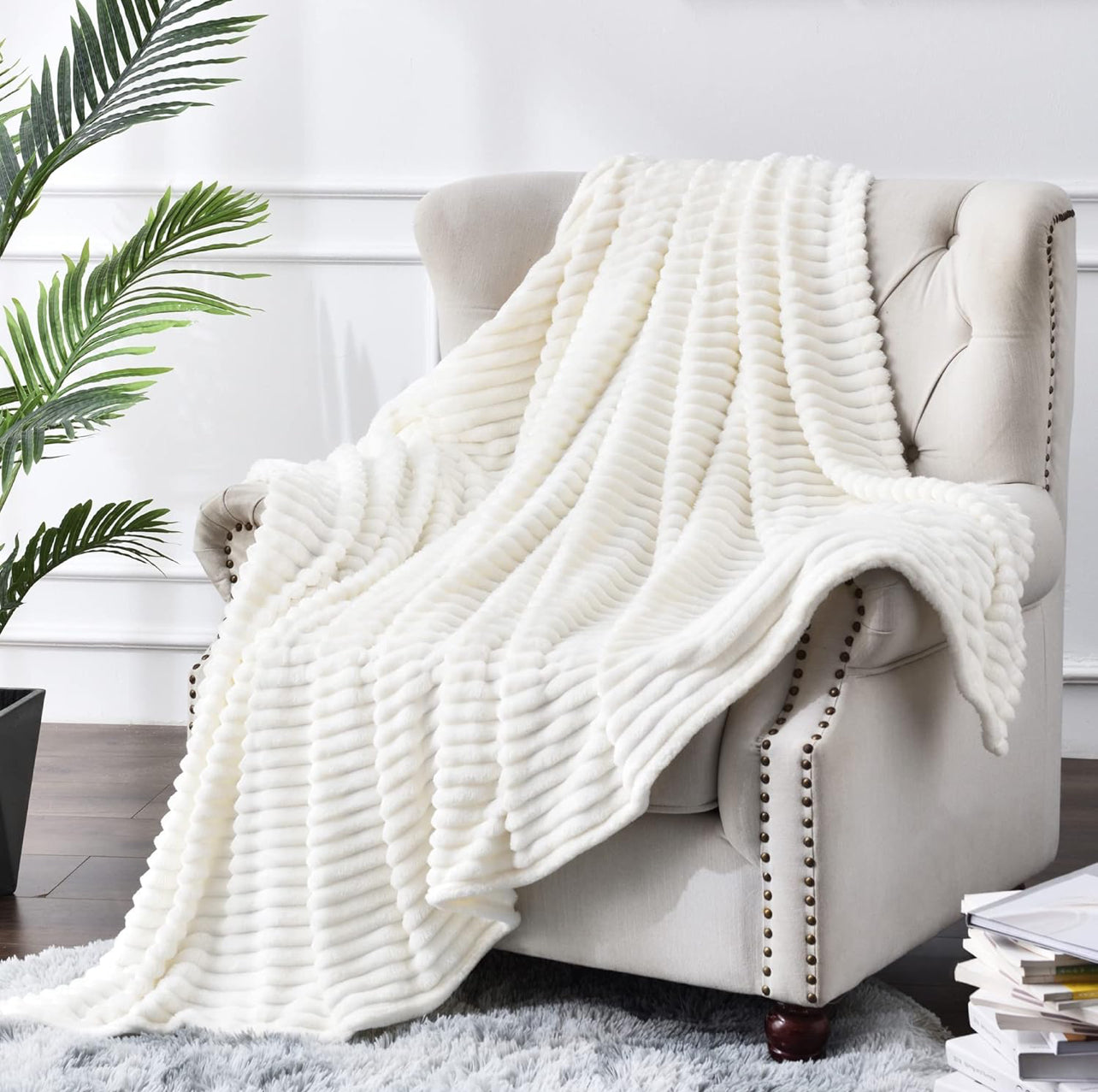 BEDELITE Manta de forro polar para sofá – Manta de jacquard acanalado 3D suave y cálida – acogedora, esponjosa, ligera manta rosa de felpa para cama, sofá, 50 x 60 pulgadas