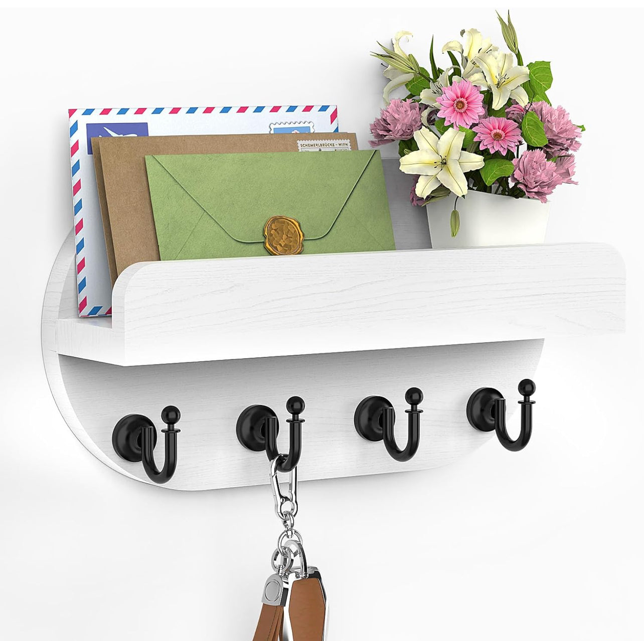 buways Soporte para llaves y correo, de madera, con 4 ganchos dobles, decoración rústica del hogar, para entrada