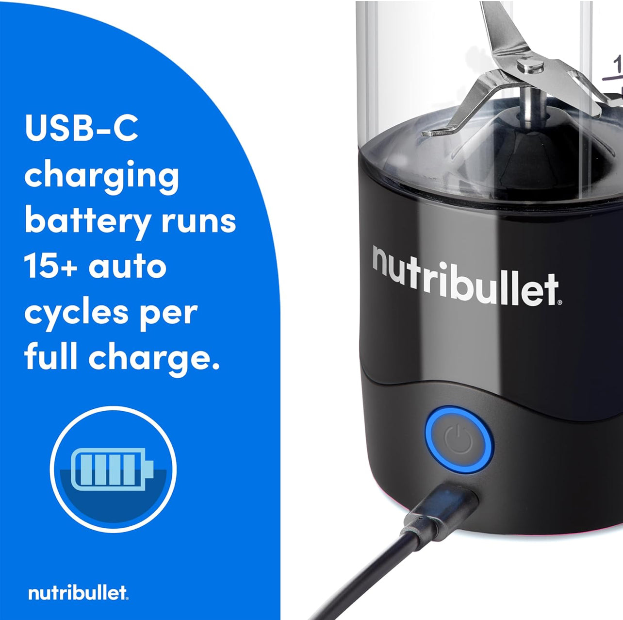 nutribullet Licuadora portátil, inalámbrico, recipiente de 20 onzas, licuadora personal, USB-C recargable, blanco, NBPB50100W