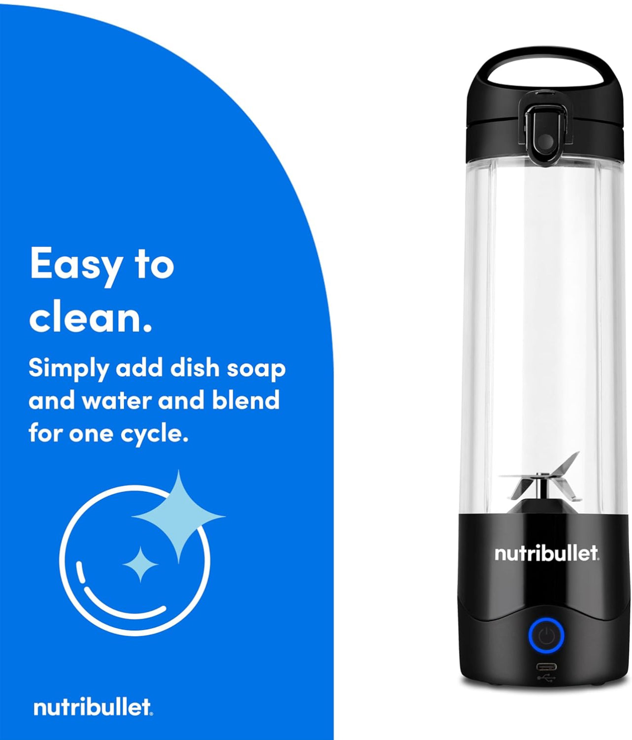 nutribullet Licuadora portátil, inalámbrico, recipiente de 20 onzas, licuadora personal, USB-C recargable, blanco, NBPB50100W