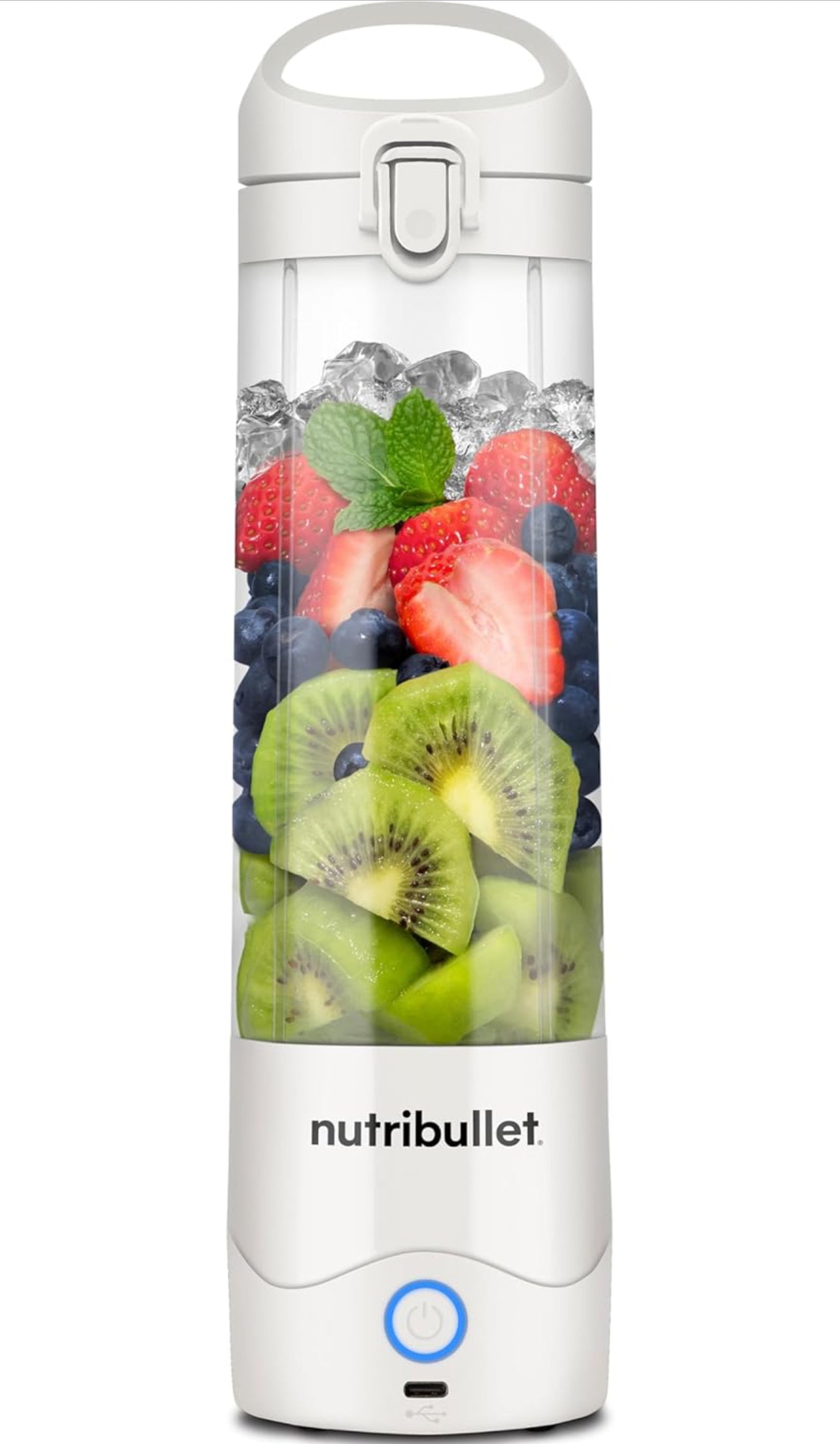 nutribullet Licuadora portátil, inalámbrico, recipiente de 20 onzas, licuadora personal, USB-C recargable, blanco, NBPB50100W
