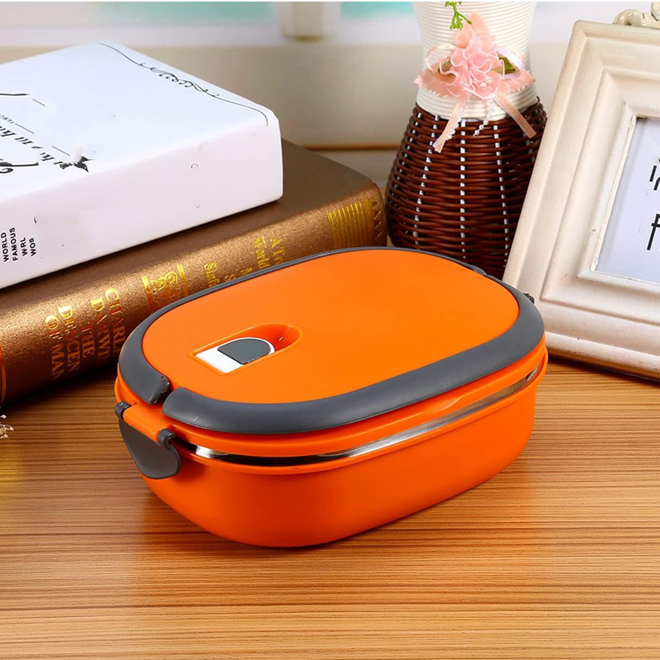ZJchao Fiambrera térmica para alimentos calientes, de acero inoxidable, portátil, calentador de alimentos naranja (una sola capa)