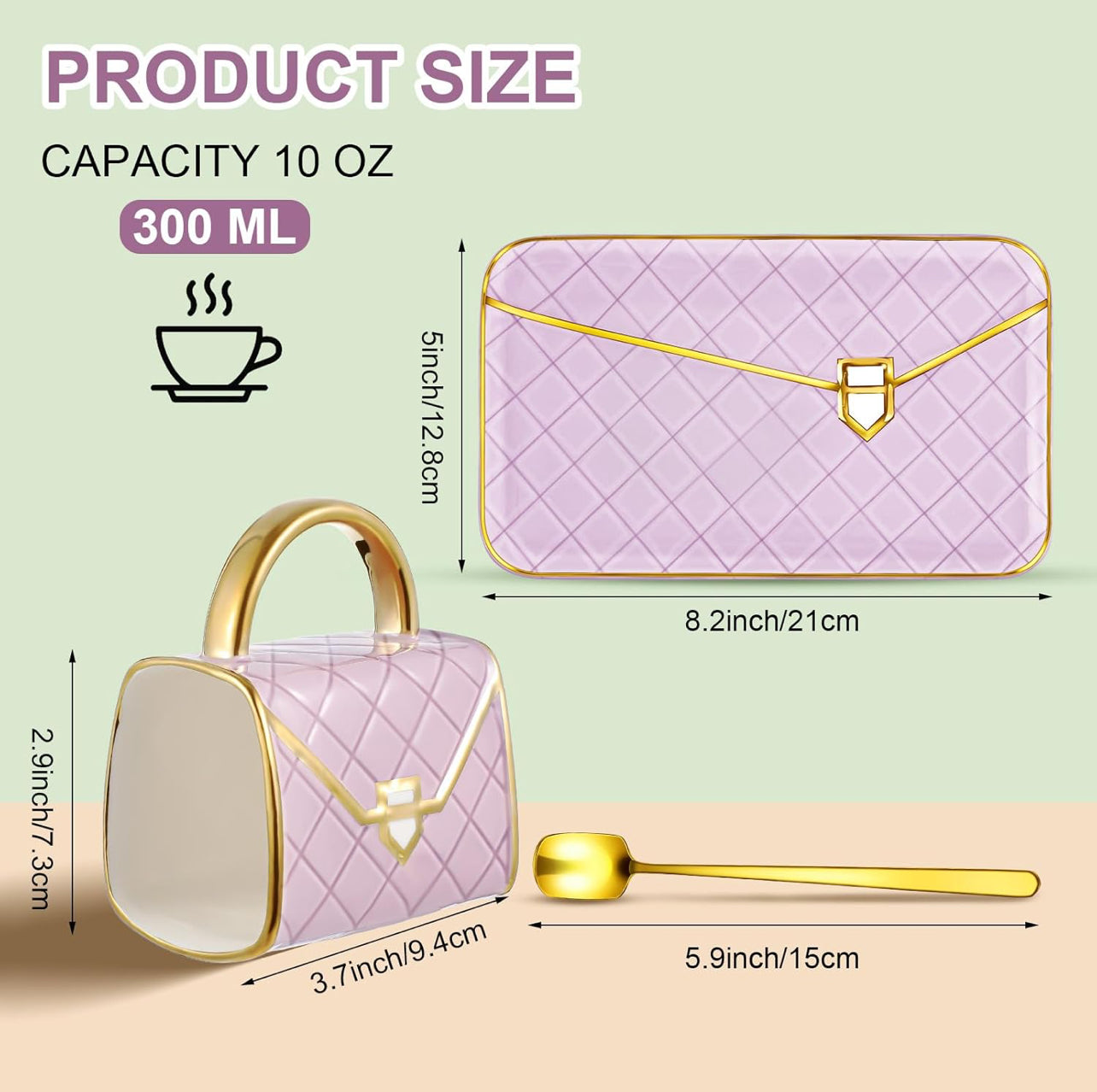 Zubebe 1 juego de taza de café elegante taza en forma de bolso taza moderna de cerámica con cuchara y platillo