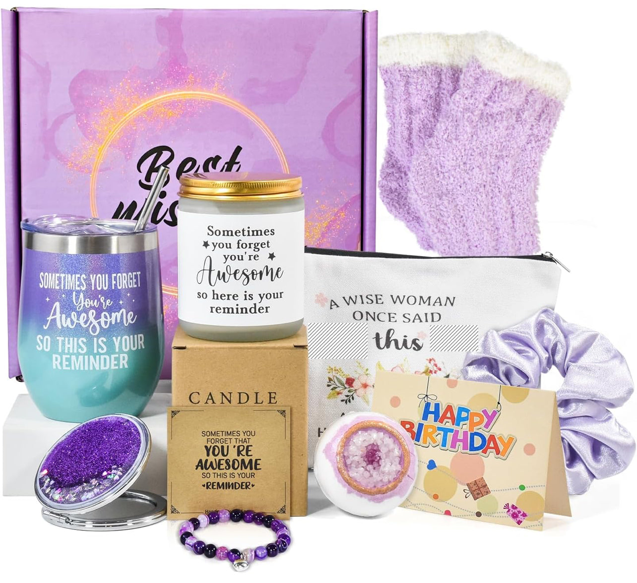 Regalos para mujeres, regalos de cumpleaños para mujeres, juego de cesta de regalos de feliz cumpleaños para mujeres