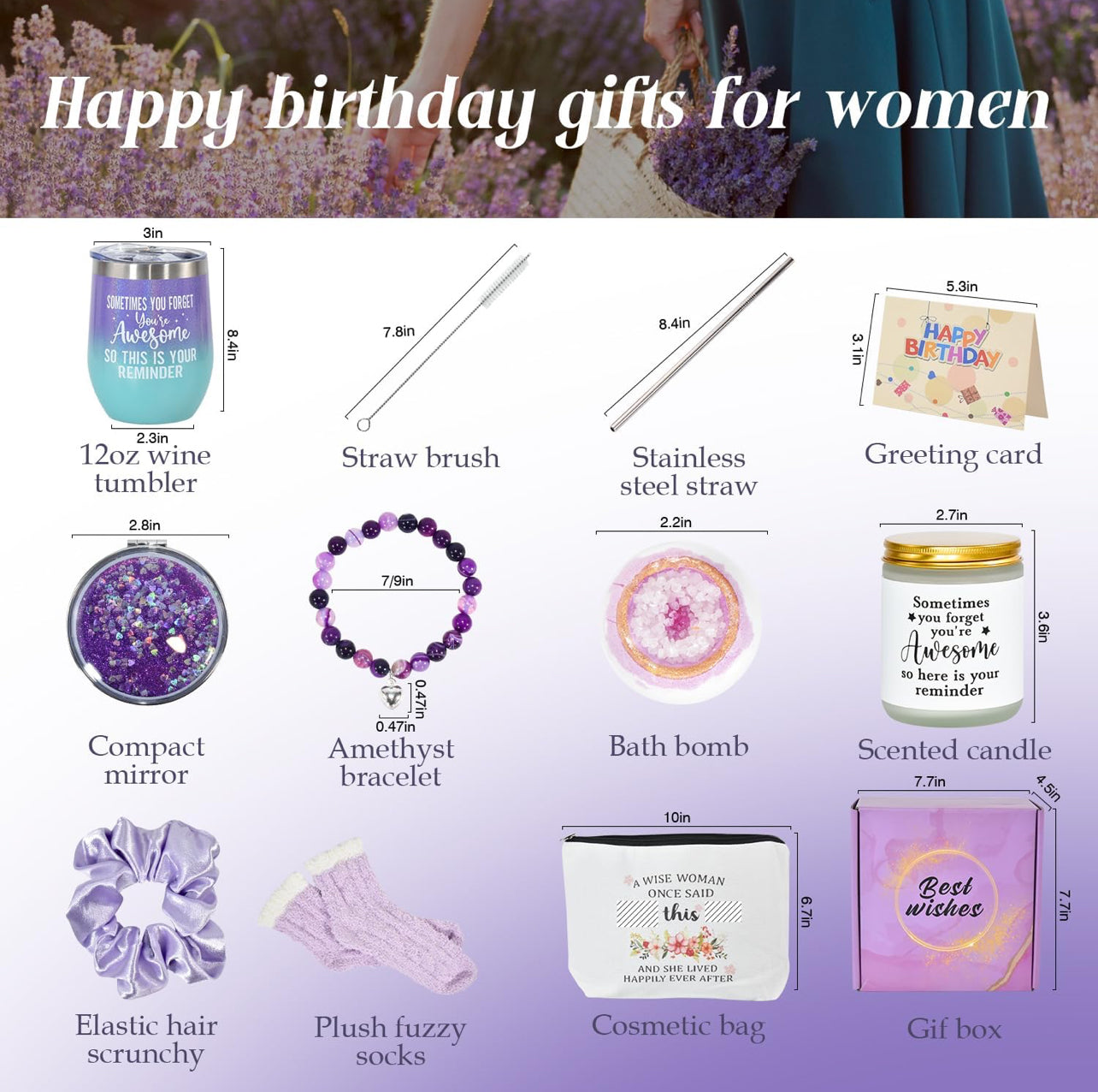Regalos para mujeres, regalos de cumpleaños para mujeres, juego de cesta de regalos de feliz cumpleaños para mujeres