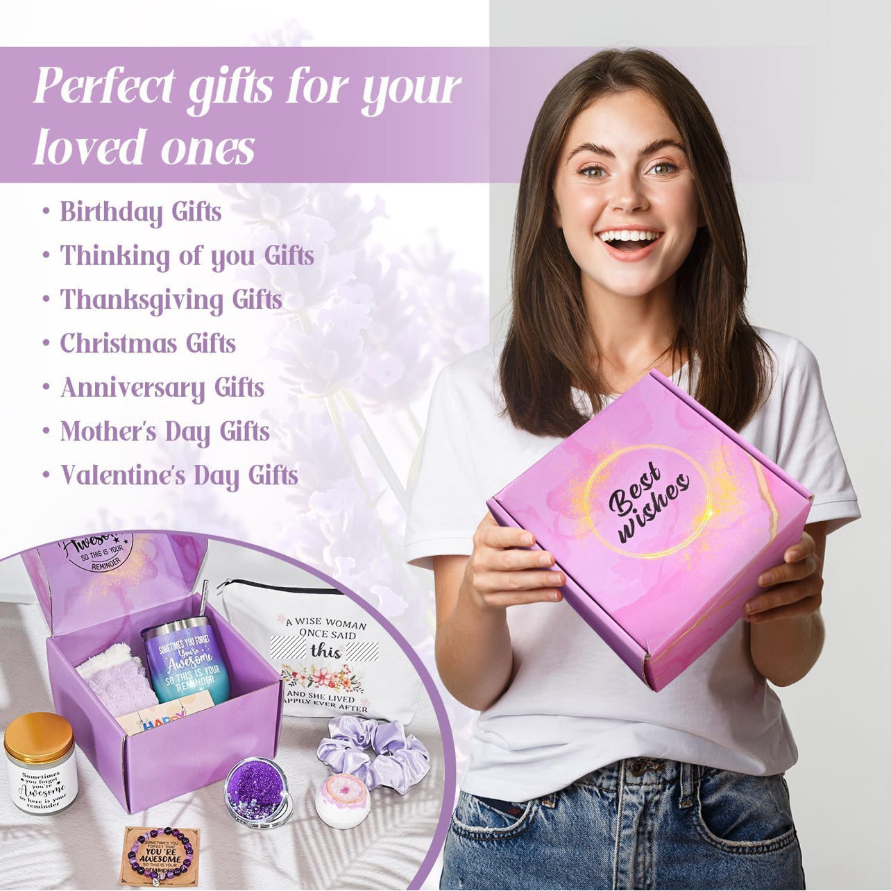 Regalos para mujeres, regalos de cumpleaños para mujeres, juego de cesta de regalos de feliz cumpleaños para mujeres