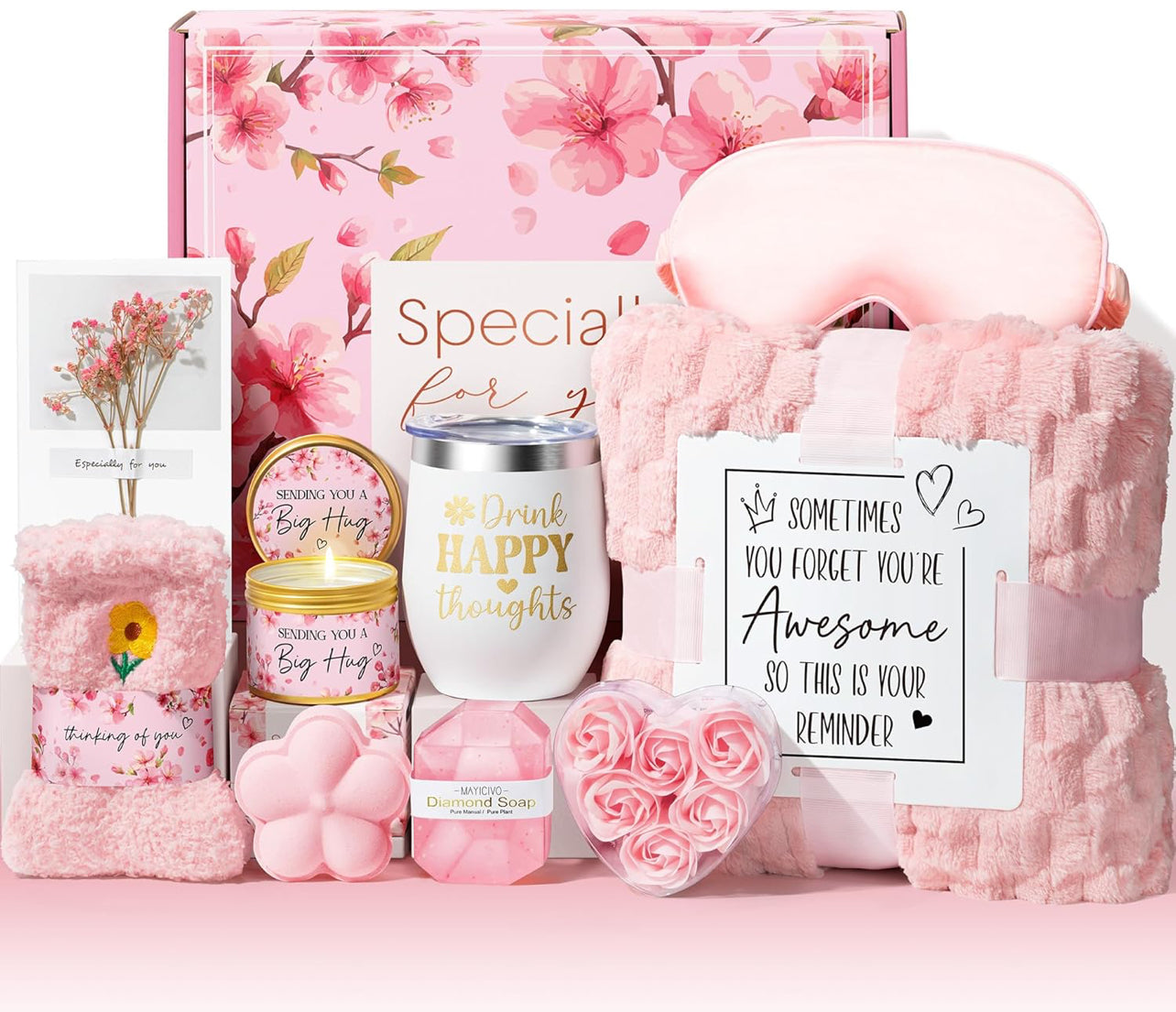 Regalos de cumpleaños para mujeres, regalos de cuidado personal, regalos de spa relajantes en flor de cerezo, cestas de baño