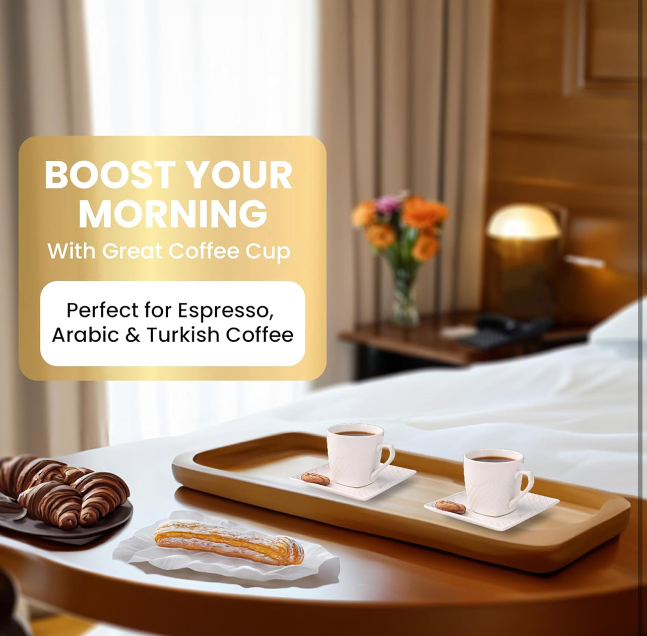 Tazas de café italiano con platillo – Juego de 6 tazas de café de cerámica de 3.5 onzas