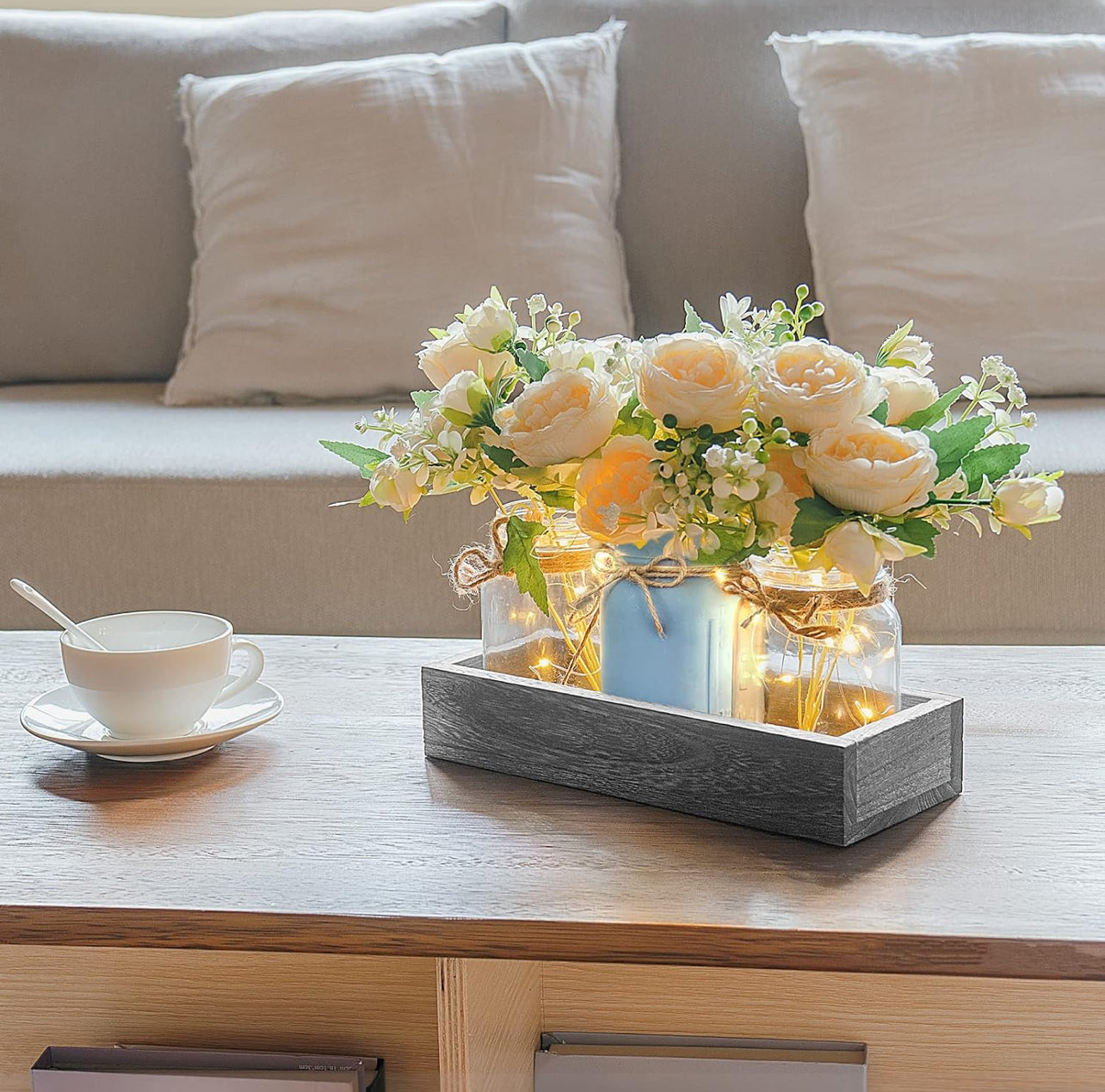 Mkono Centro de mesa de centro de mesa con 3 frascos de flores