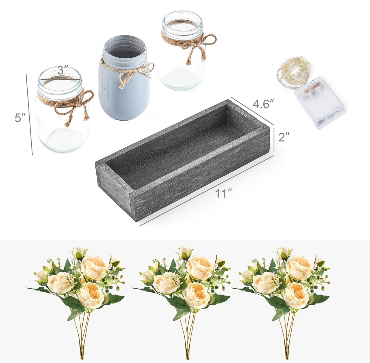 Mkono Centro de mesa de centro de mesa con 3 frascos de flores