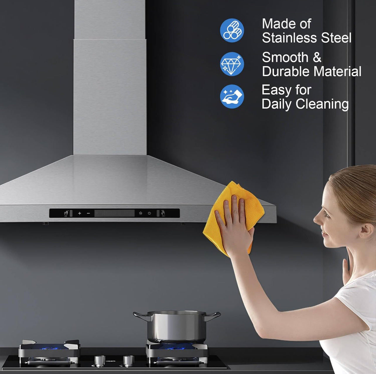 SNDOAS Campana extractora de montaje en pared de 30 pulgadas con control táctil tiene un máx. 450 CFM