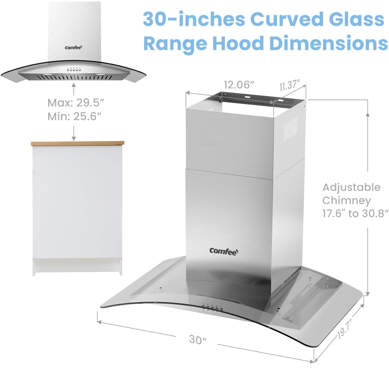 COMFEE' CVG30W8AST Campana extractora de ventilación de montaje en pared con conductos de 3 velocidades de 450 CFM