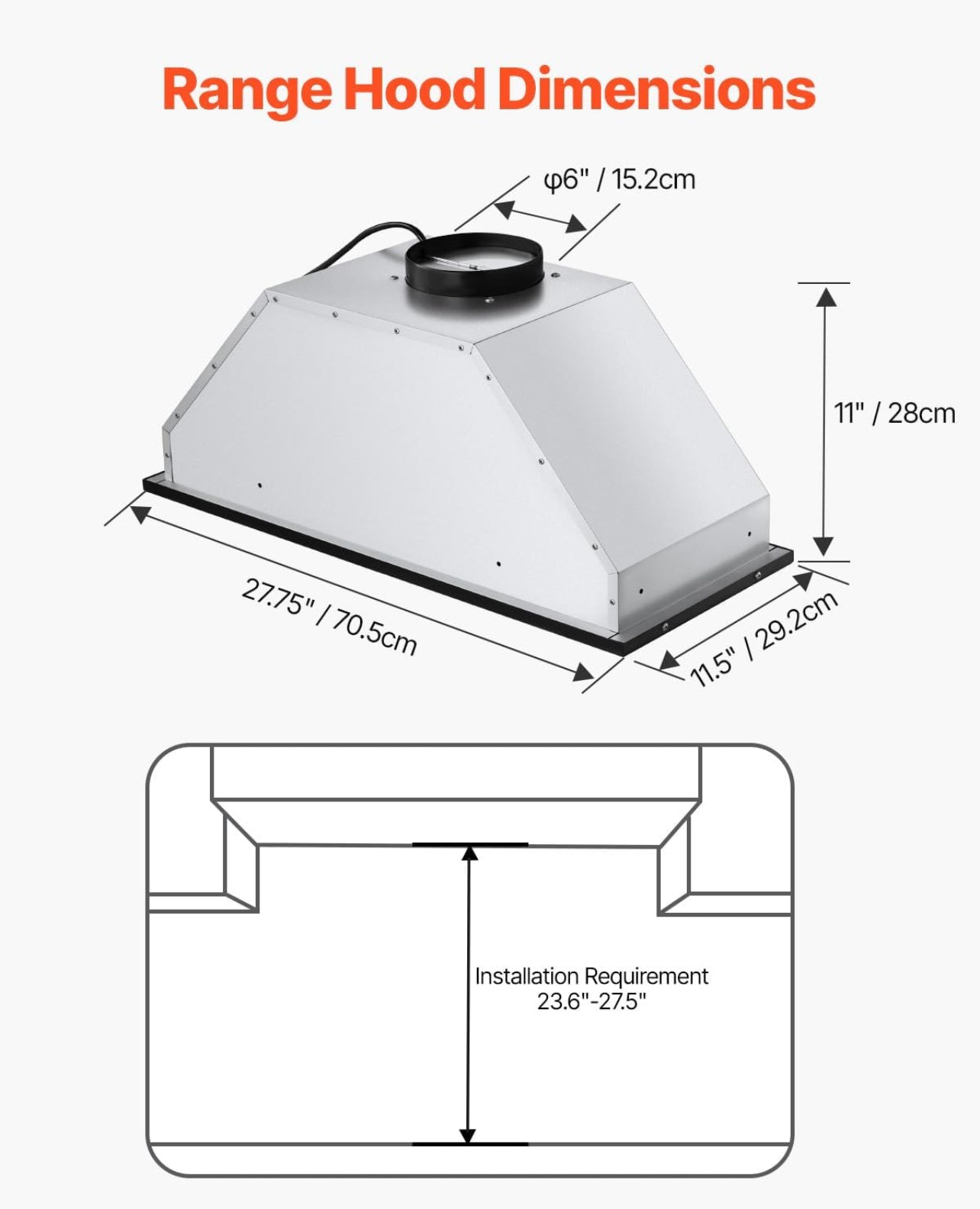 VEVOR Inserto de campana extractora, campana de ventilación de cocina integrada de 30 pulgadas, campana de estufa de acero de 800 CFM