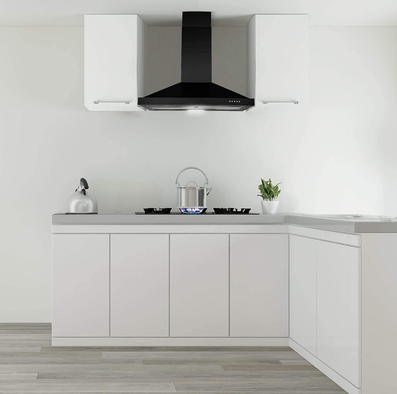 SNDOAS Campana extractora negra de 24 pulgadas, campana extractora sin conductos con luz LED de ahorro de energía