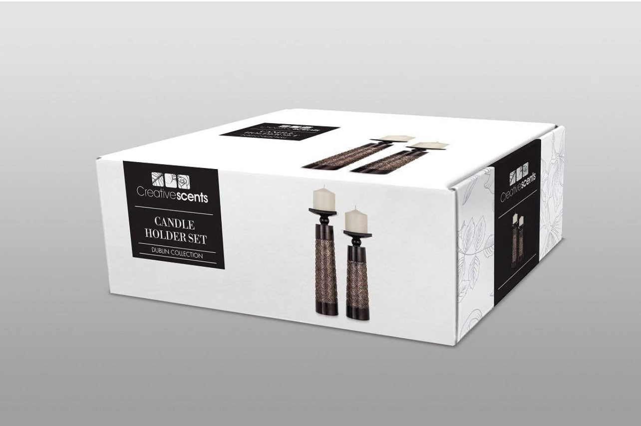 Creative Scents Dublin - Juego de 2 portavelas de pilar marrón