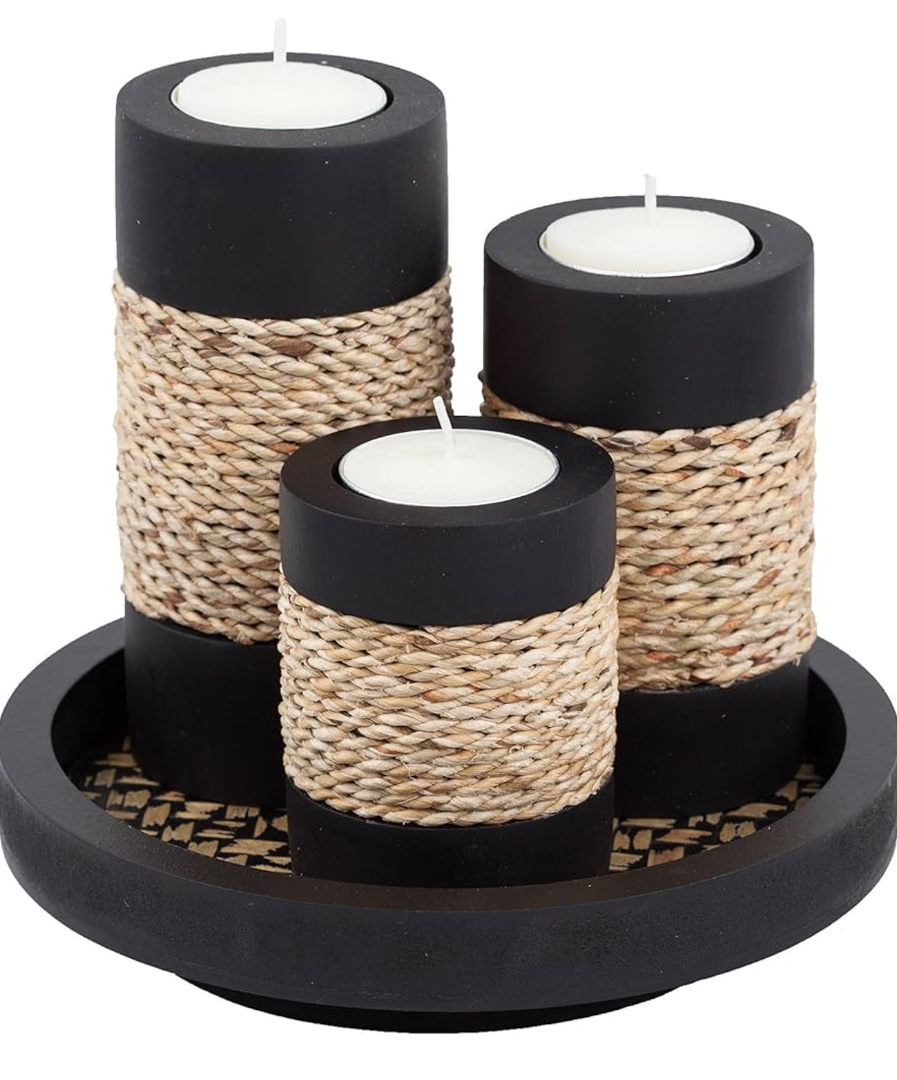 IYARA CRAFT Juego de 3 portavelas decorativas Tealight con vandeja para velas