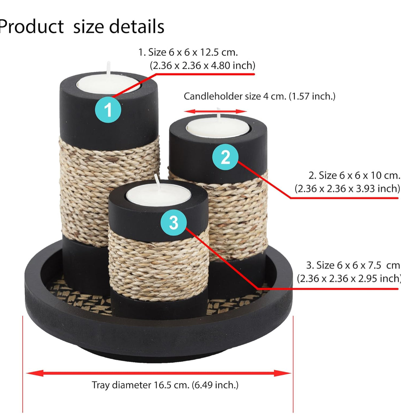 IYARA CRAFT Juego de 3 portavelas decorativas Tealight con vandeja para velas